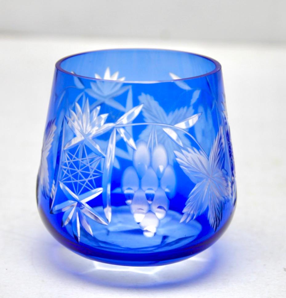 Faceted Crystal Mix Set of 6 Nachtmann Water Glasses with Colored Overlay Cut to Clear