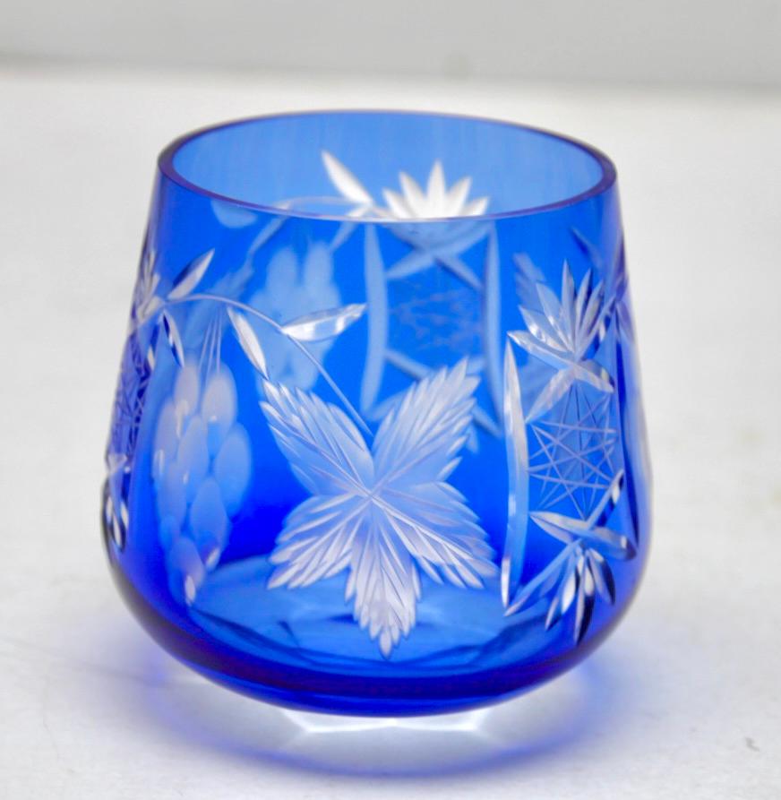 Mid-20th Century Crystal Mix Set of 6 Nachtmann Water Glasses with Colored Overlay Cut to Clear