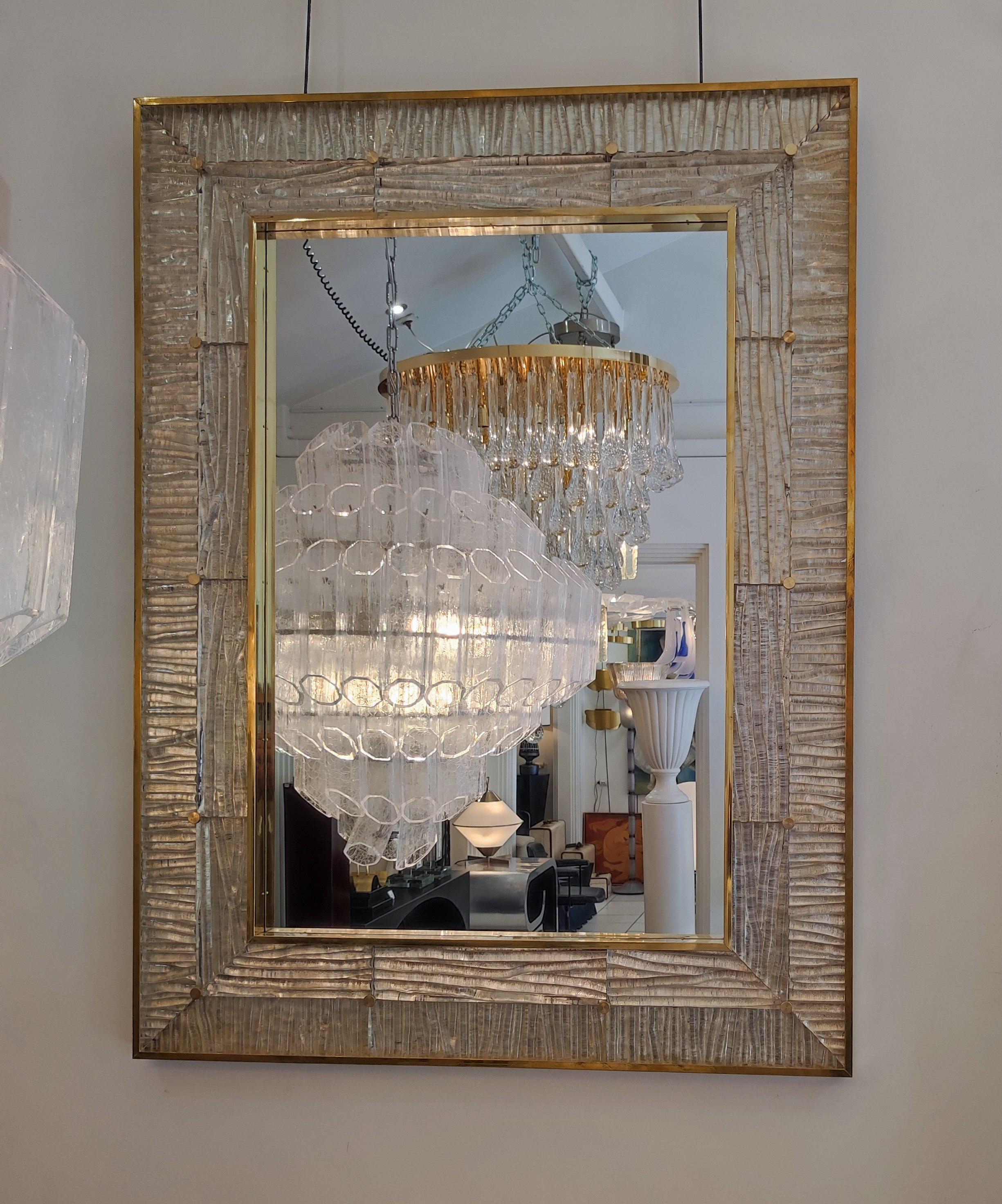 Crystal Murano Glass and Brass Mirror In Excellent Condition For Sale In Saint-Ouen, FR