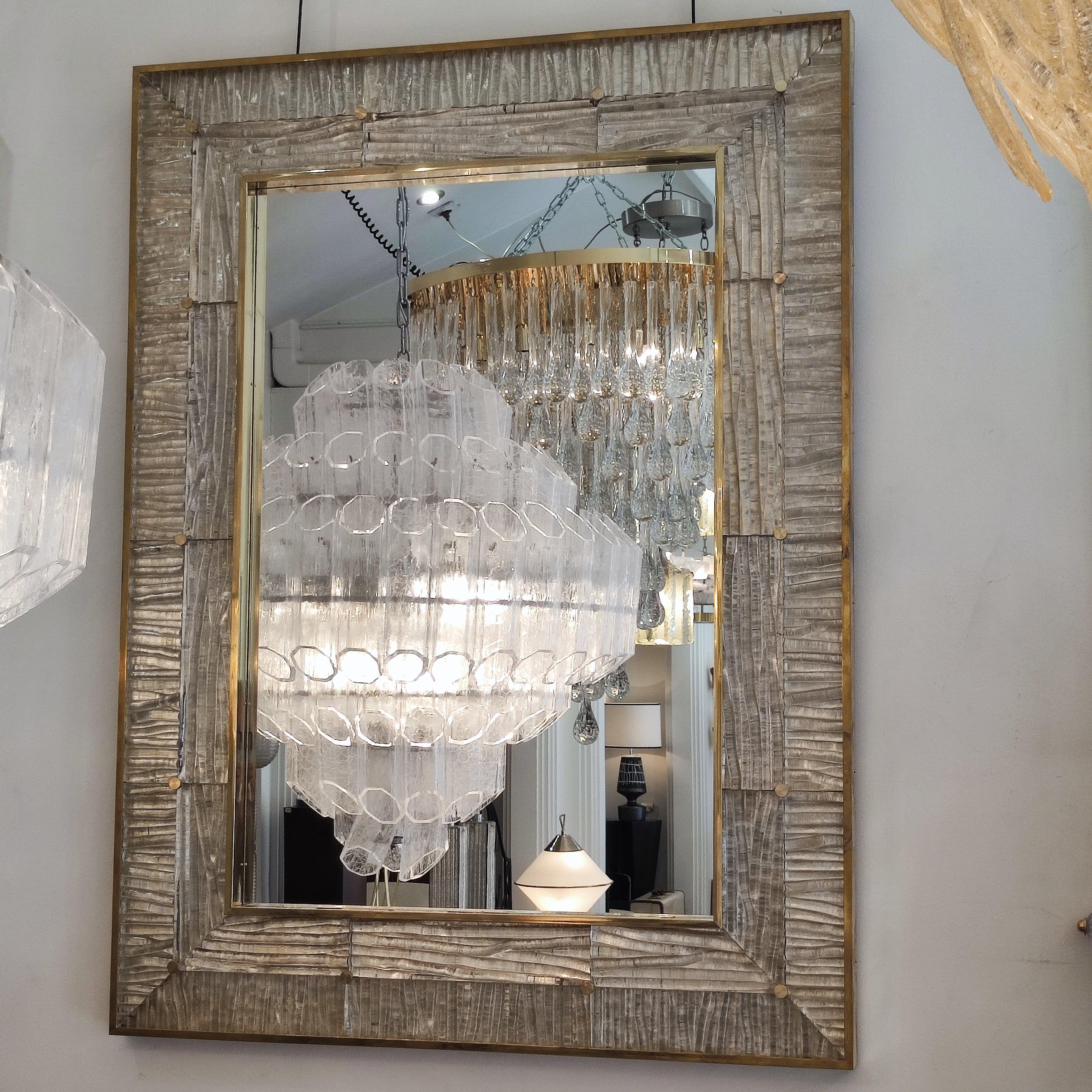 Crystal Murano Glass and Brass Mirror For Sale 1