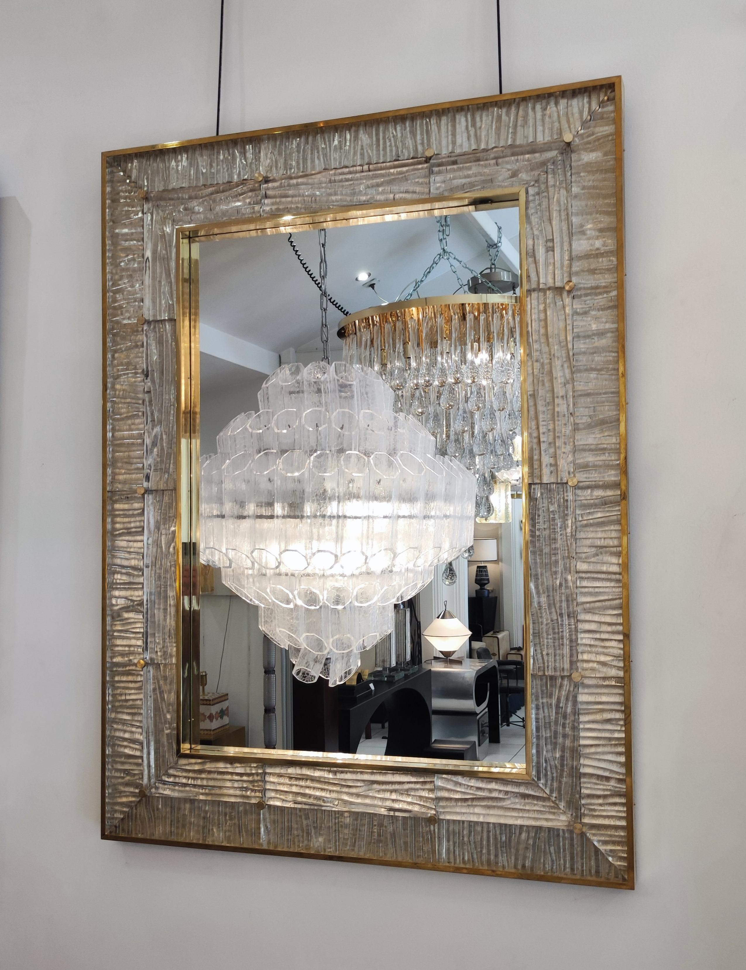 Crystal Murano Glass and Brass Mirror For Sale 2