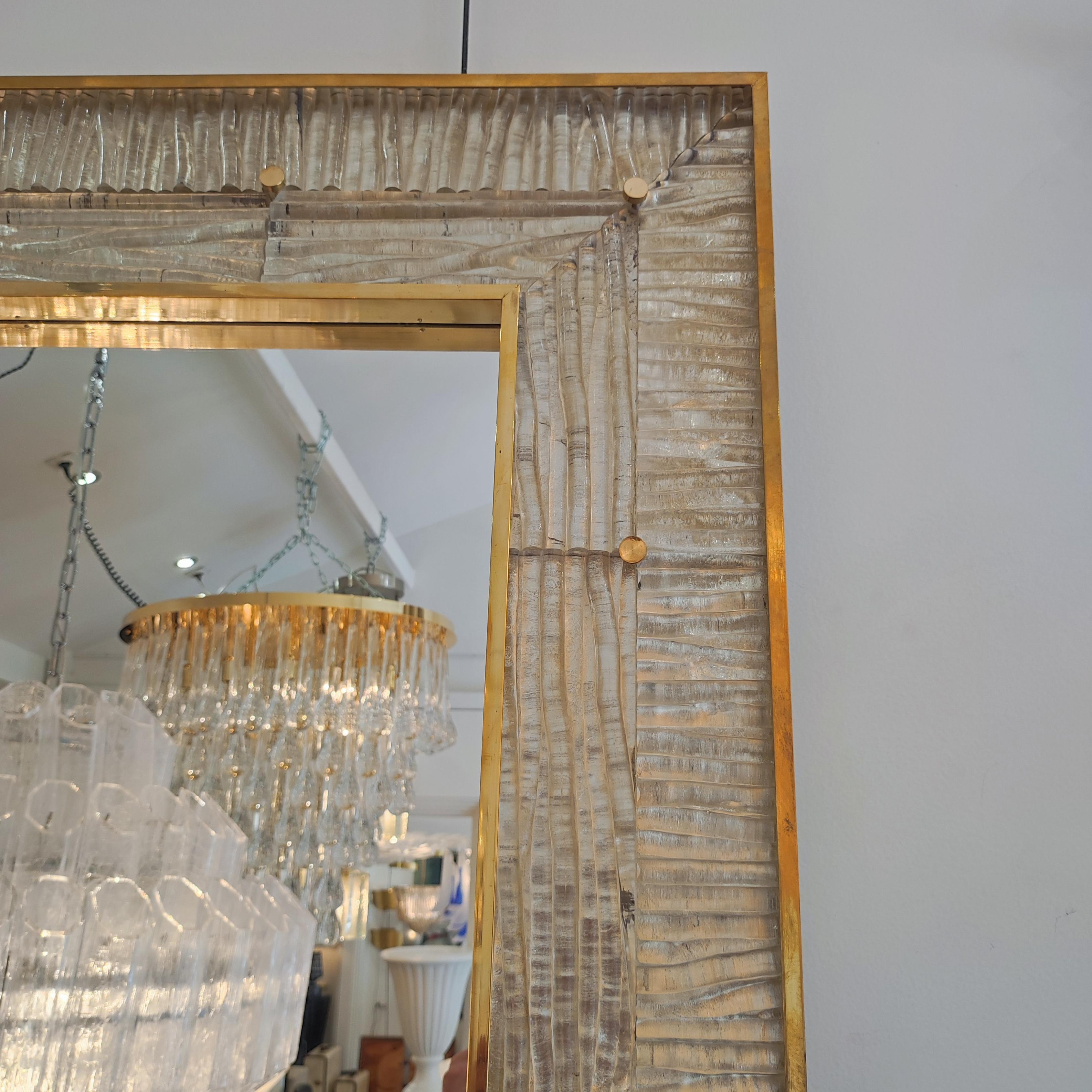 Crystal Murano Glass and Brass Mirror For Sale 3