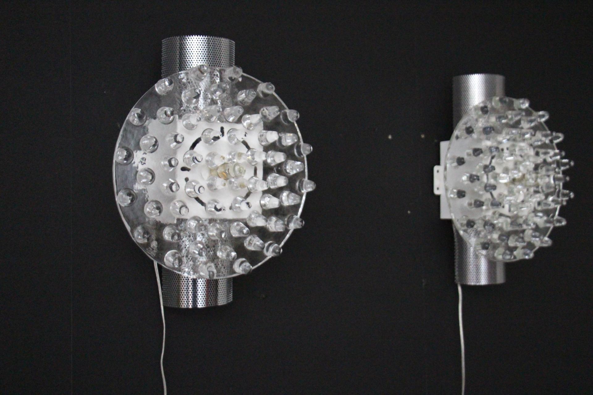 Cristallo  Luci da parete in vetro di Murano e argento a forma di disco grande in vendita 6