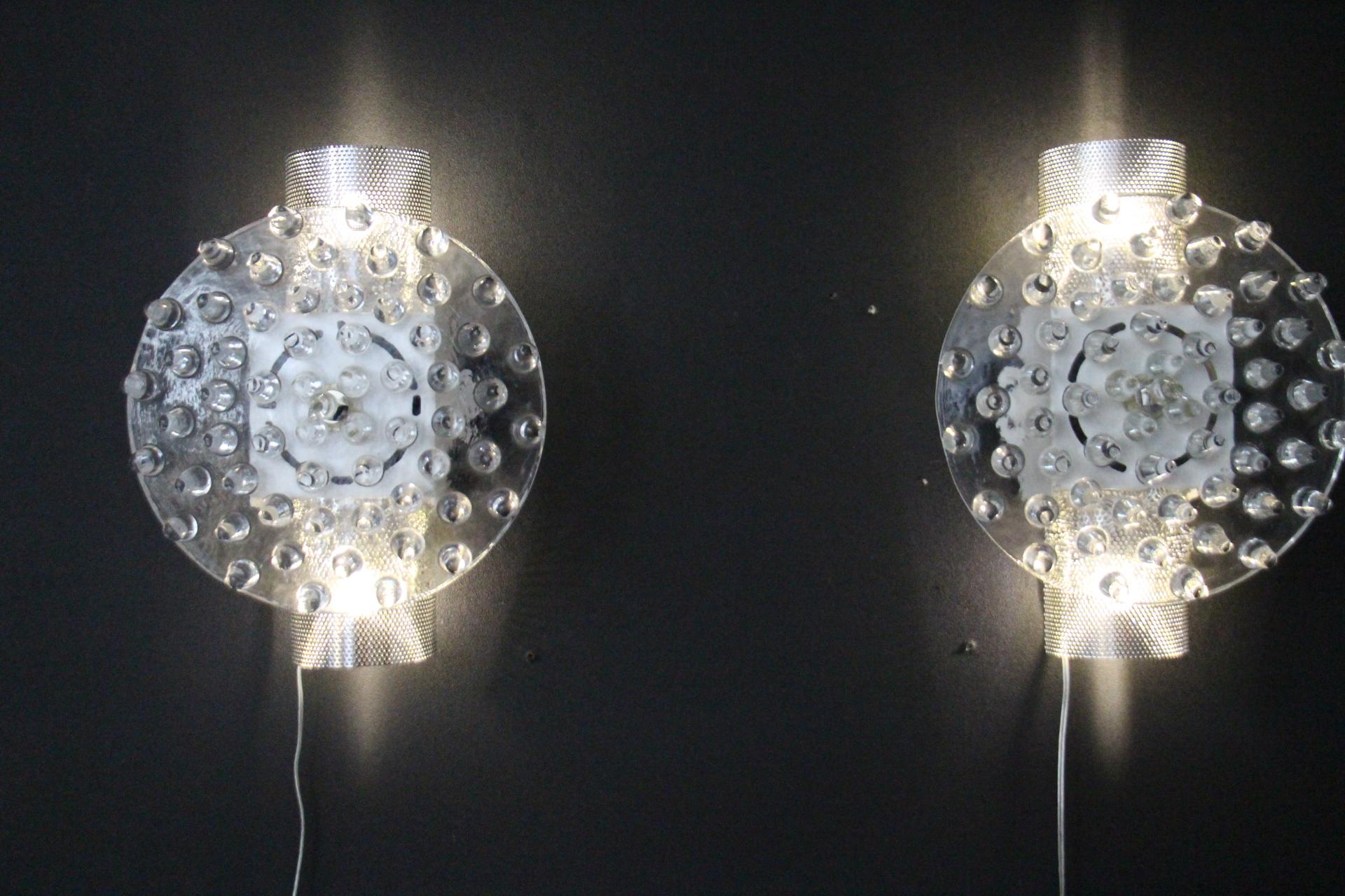 Cristallo  Luci da parete in vetro di Murano e argento a forma di disco grande in vendita 7