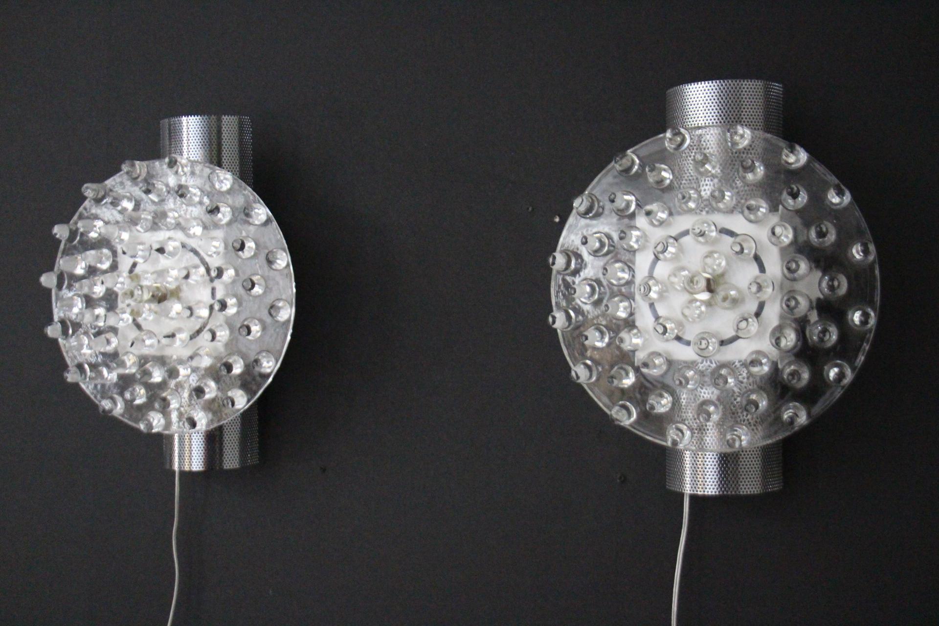 Cristallo  Luci da parete in vetro di Murano e argento a forma di disco grande In condizioni ottime in vendita a Saint-Ouen, FR