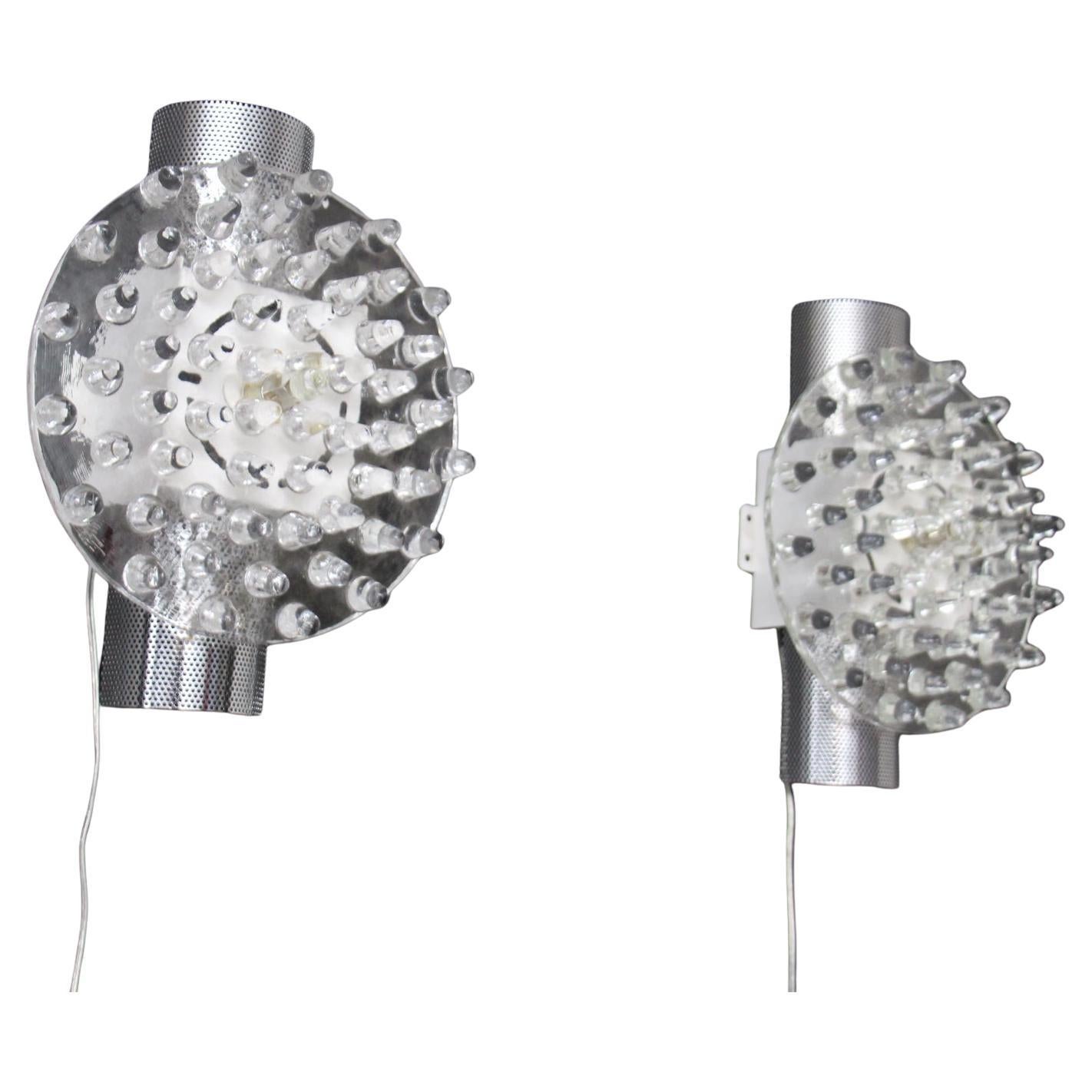 Crystal  Murano Glass And Silver Wall Lights In Large Disc Shape