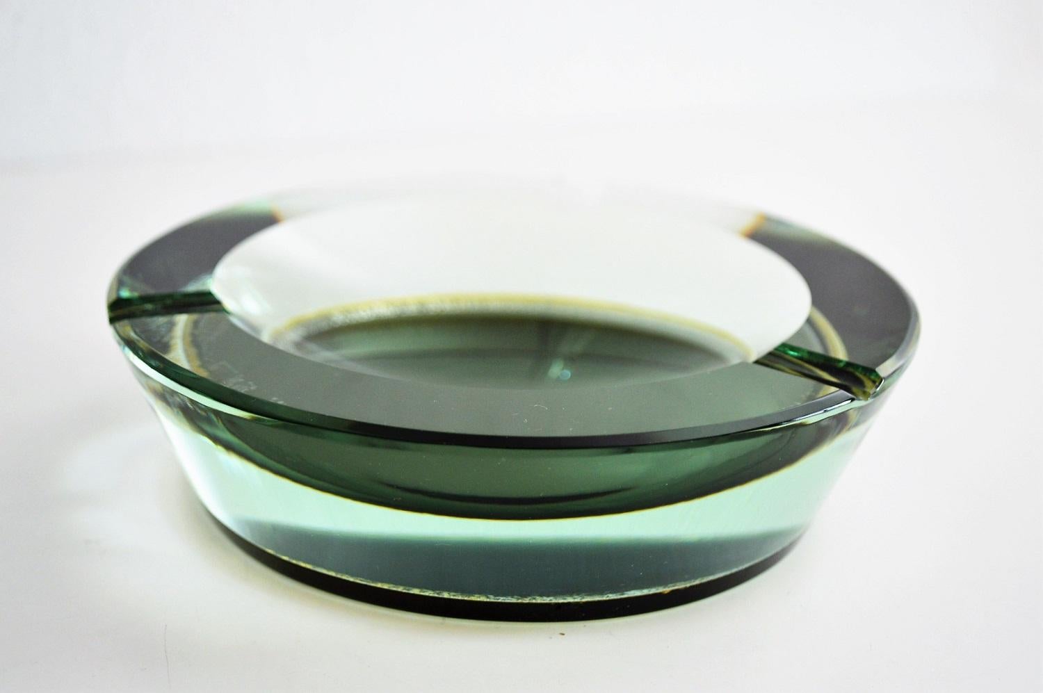 Crystal Murano Glass Ashtray with Lion Paw Metal Holder, 1960s In Excellent Condition In Morazzone, Varese