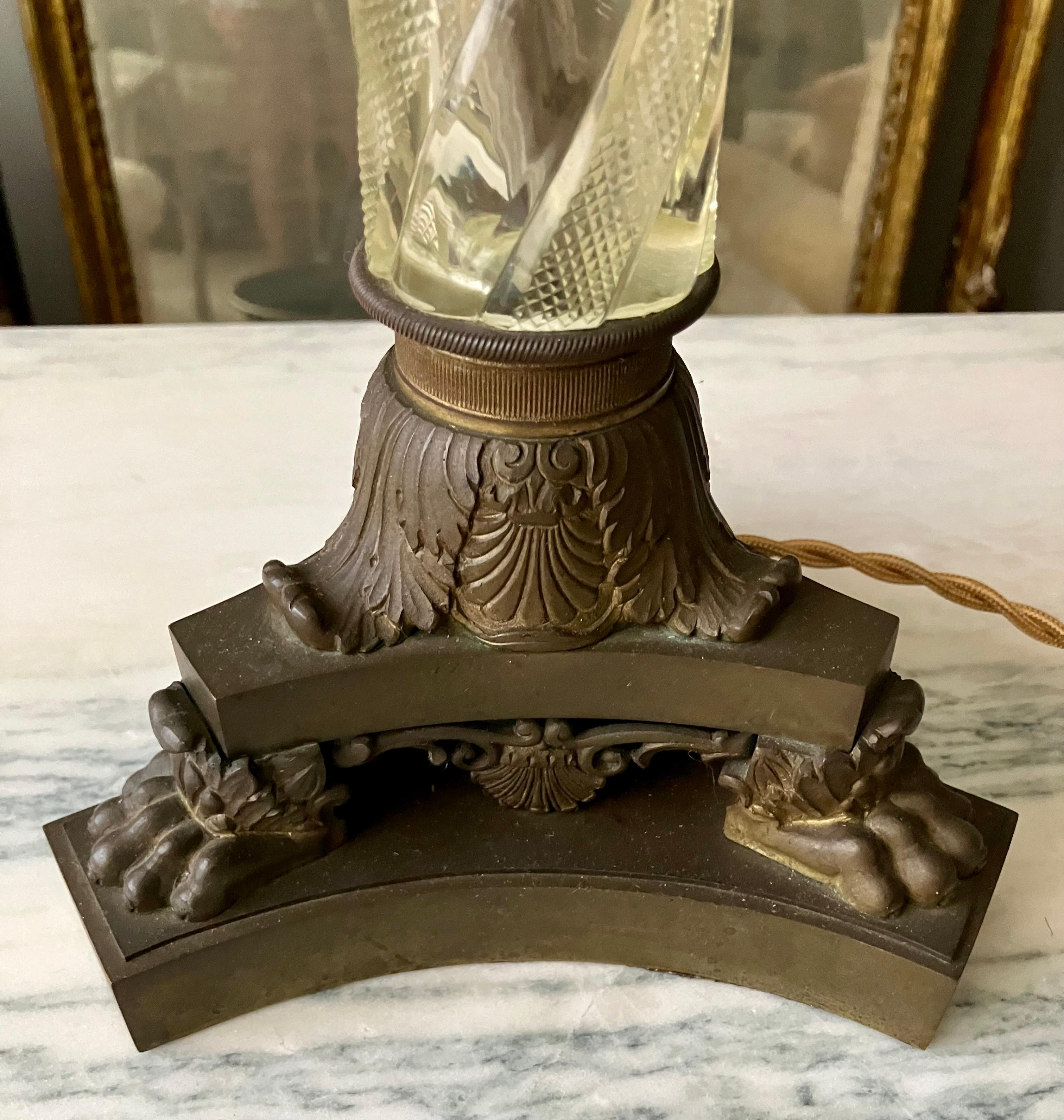 20th Century Crystal Neoclassical Style Column Lamp For Sale