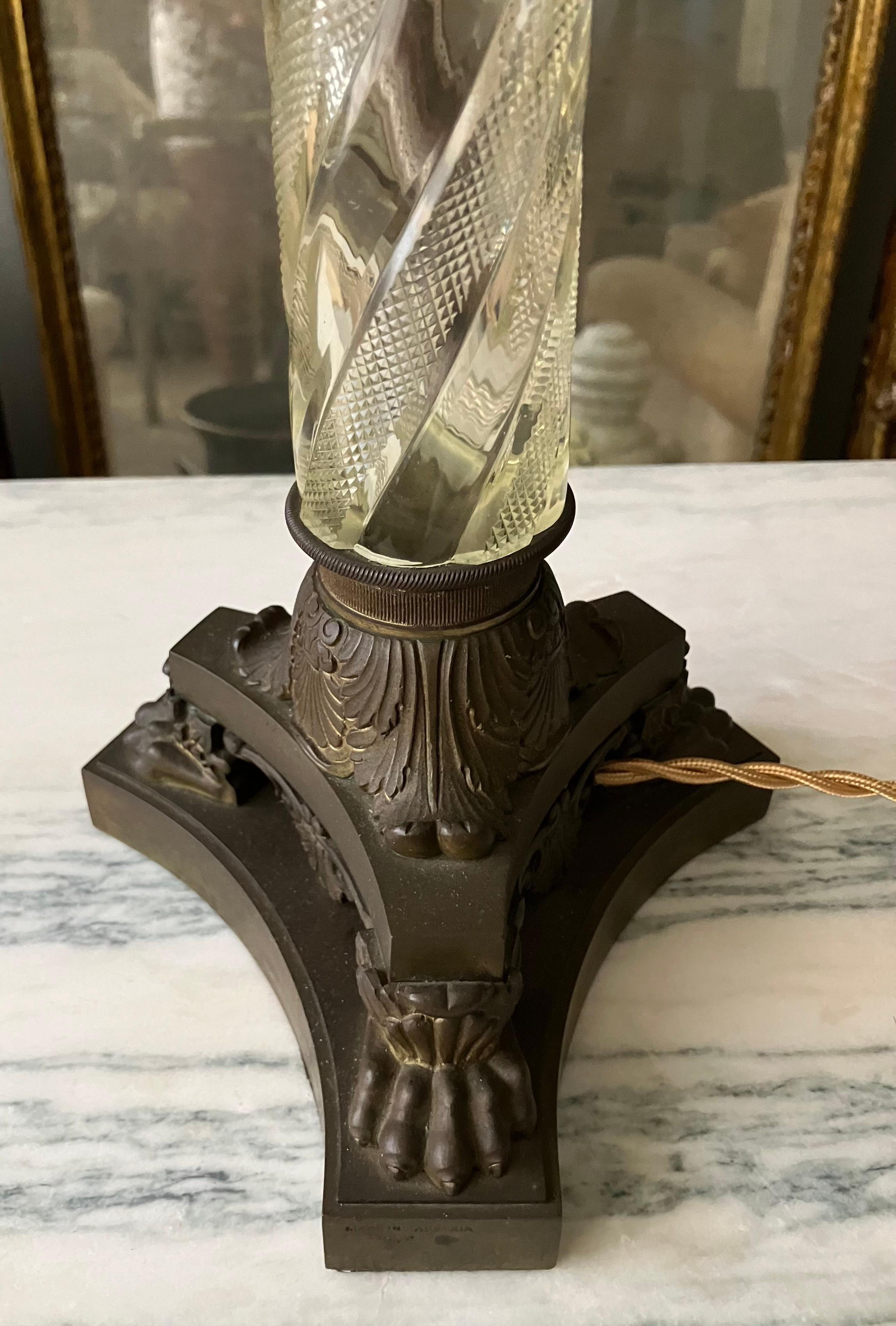 Brass Crystal Neoclassical Style Column Lamp For Sale