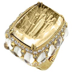 Crystal New York Skyline Ring Rainbow Moonstone Diamond Yellow Gold Stambolian