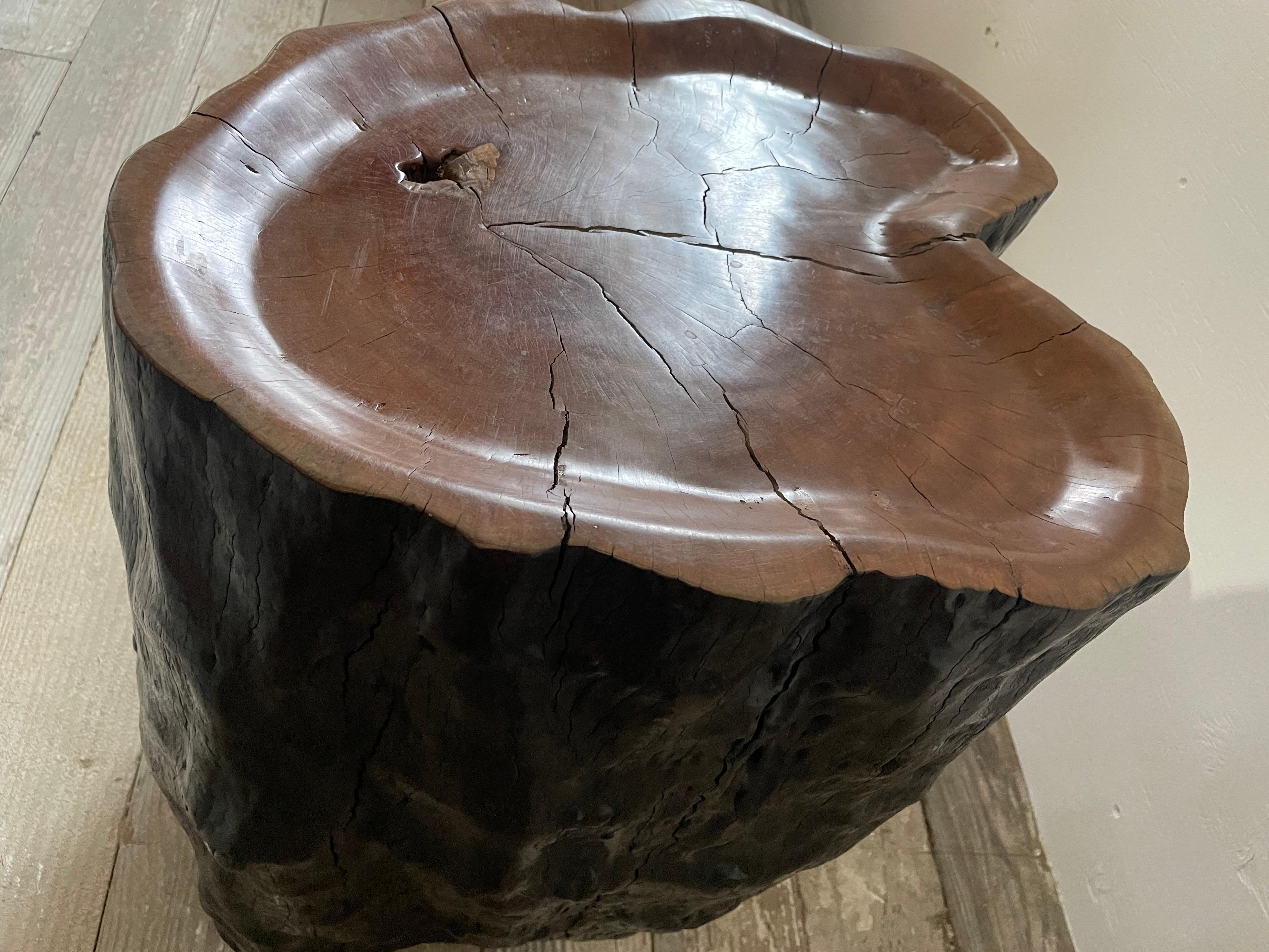 Hand-Crafted Crystal Nichols Lychee Wood Stump Side Table For Sale