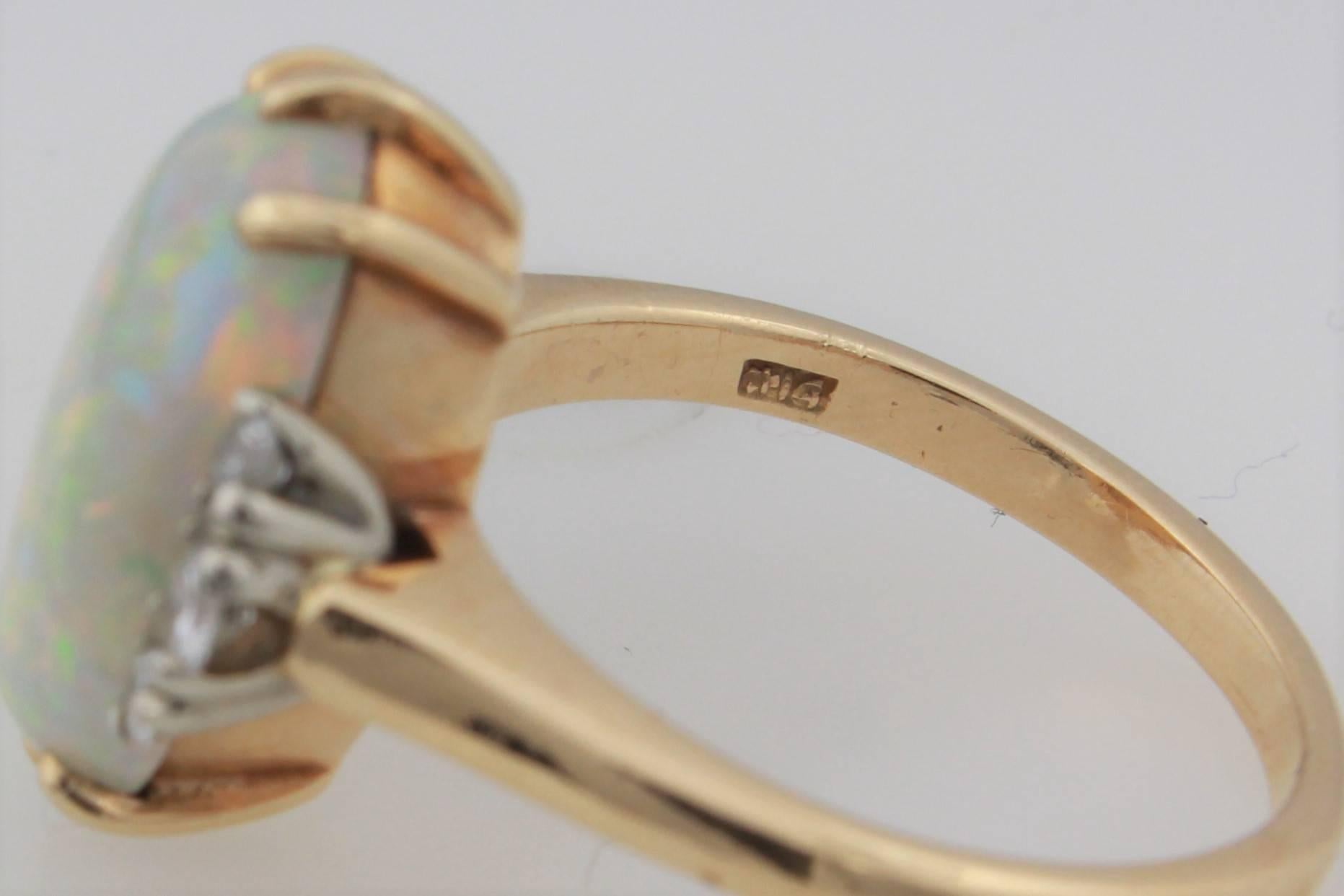 Women's Crystal Opal and Diamond Ring Set in 14 Karat Yellow Gold
