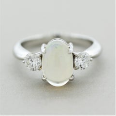 Crystal Opal Diamond Platinum 3-Stone Ring