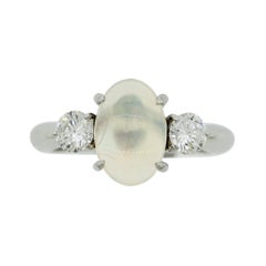 Crystal Opal Diamond Platinum 3-Stone Ring