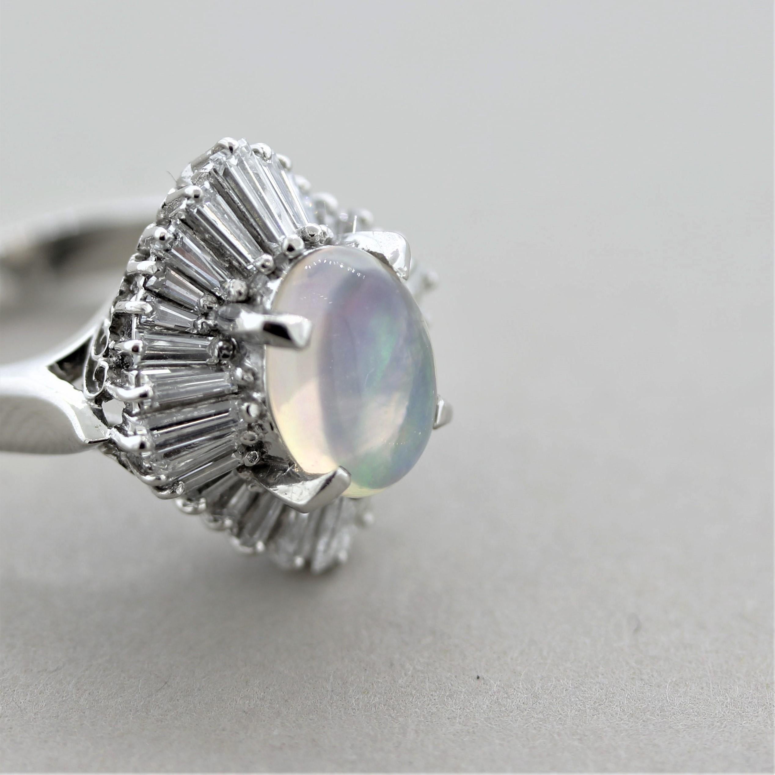 Mixed Cut Crystal Opal Diamond Platinum Ballerina Ring For Sale