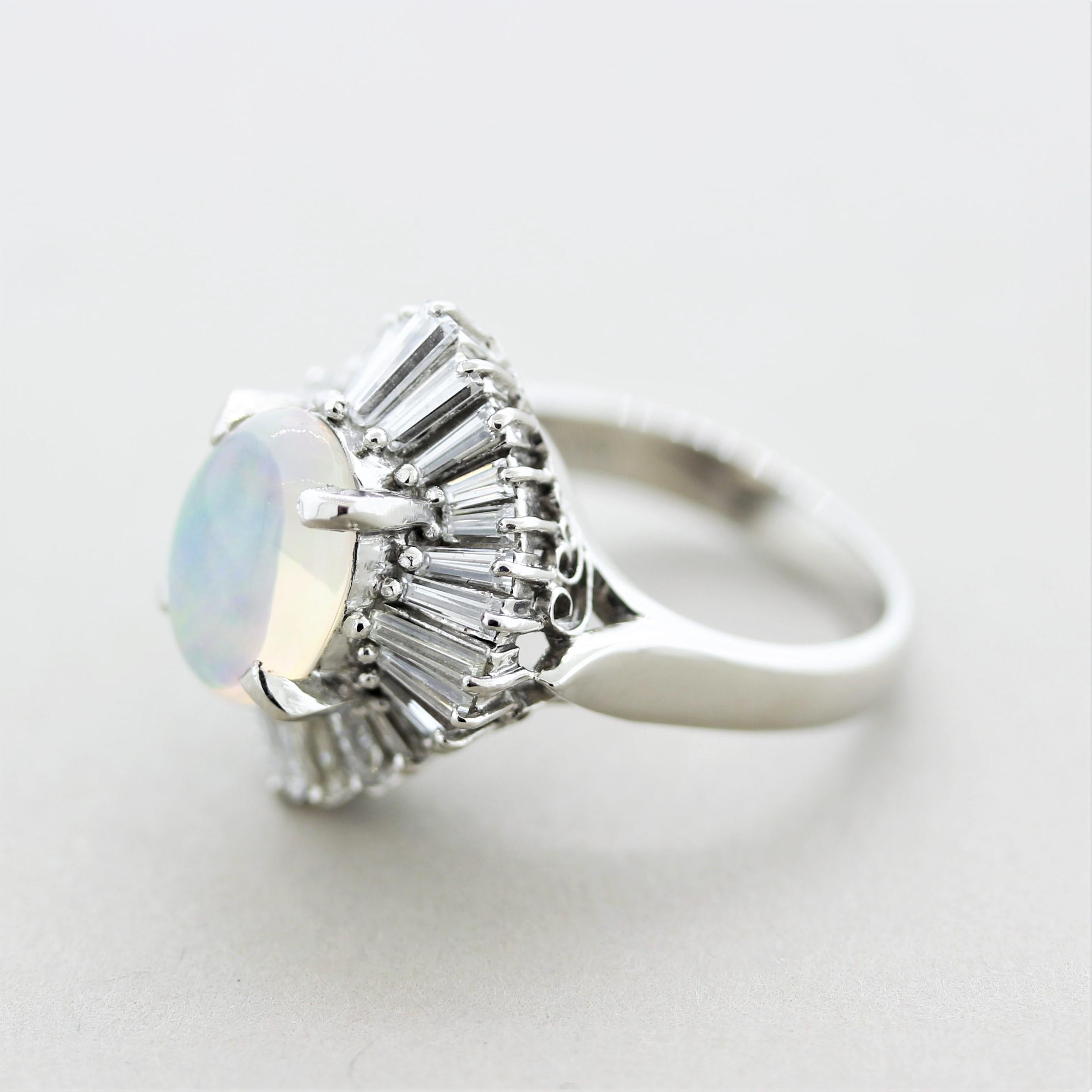 Crystal Opal Diamond Platinum Ballerina Ring In New Condition For Sale In Beverly Hills, CA