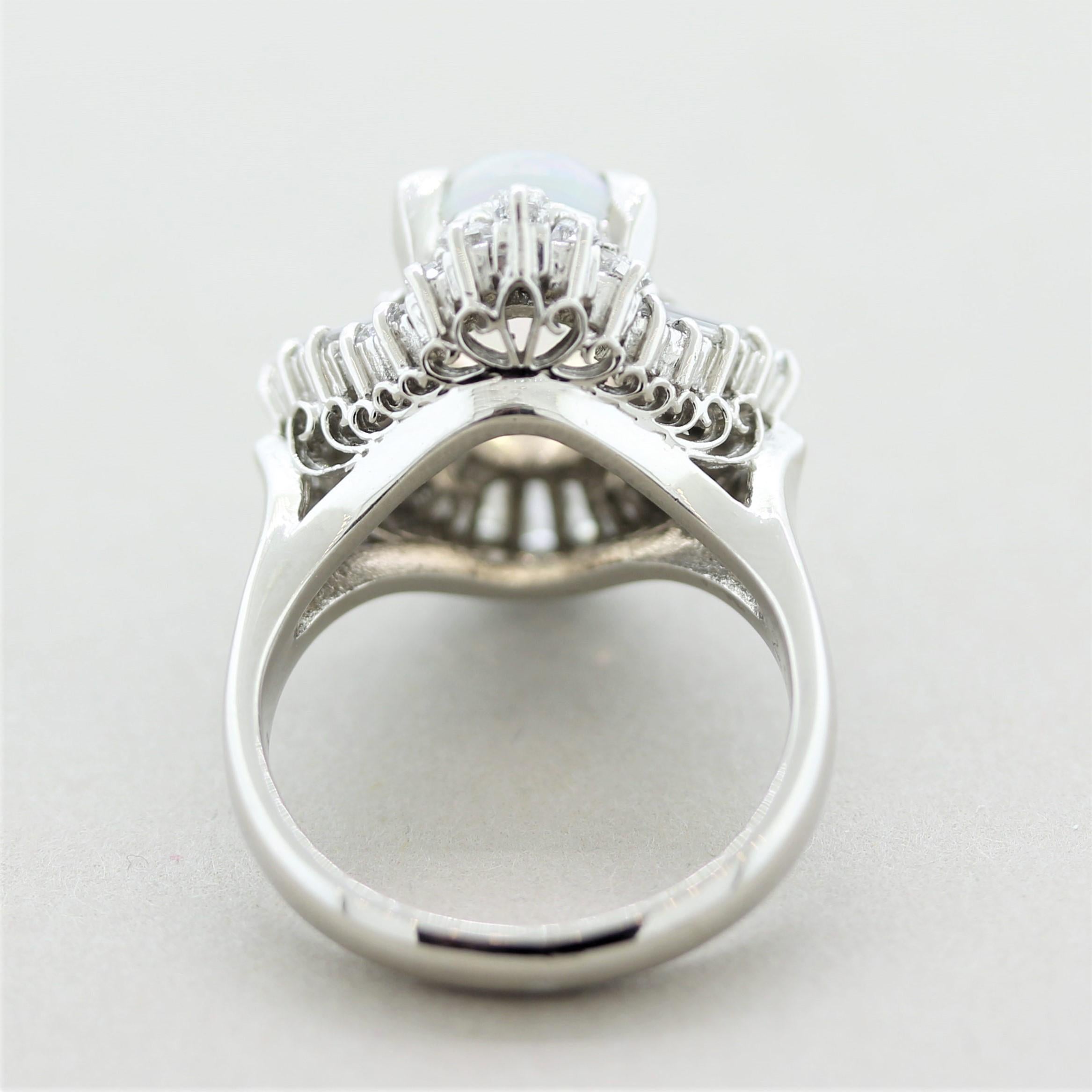 Women's Crystal Opal Diamond Platinum Ballerina Ring For Sale