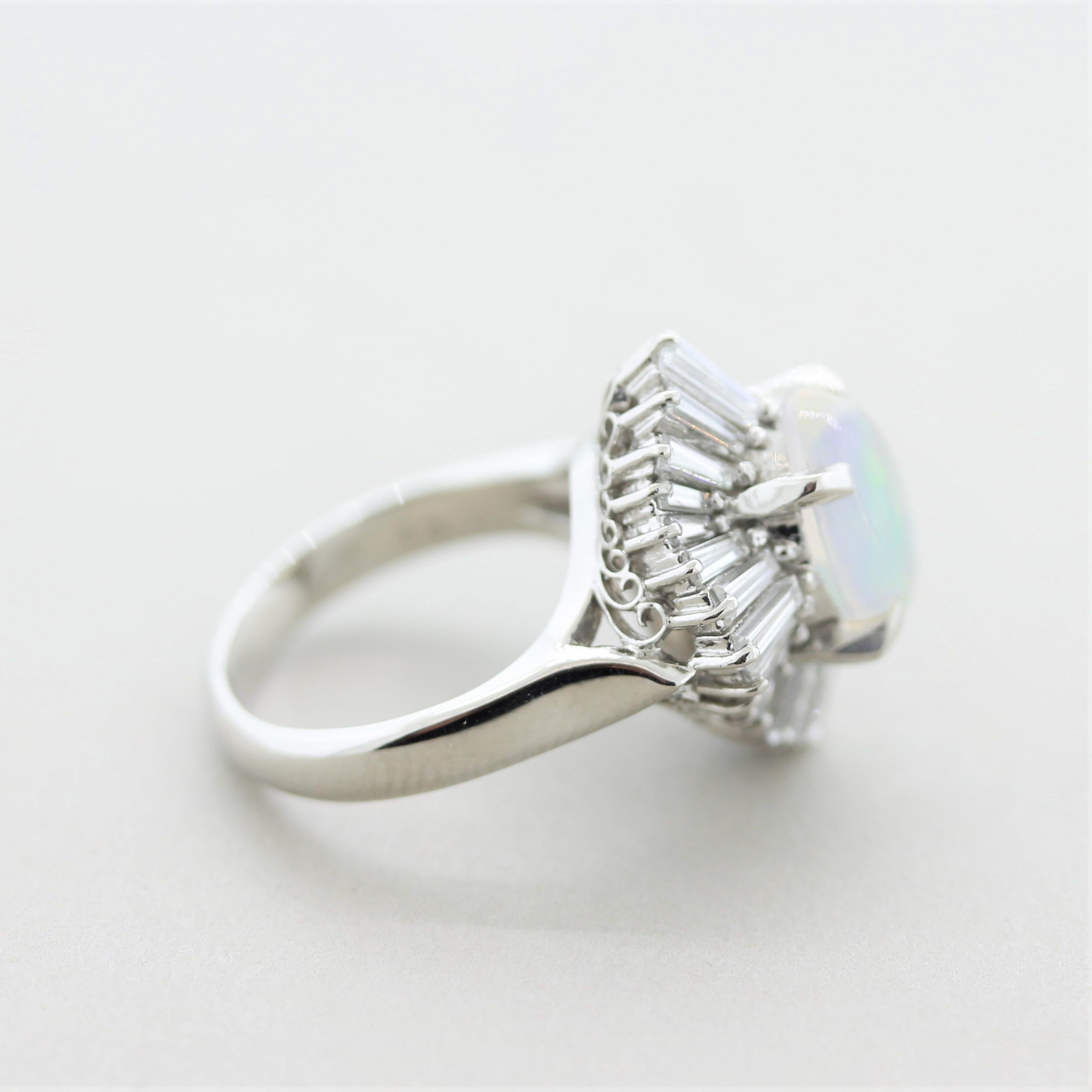 Crystal Opal Diamond Platinum Ballerina Ring 1