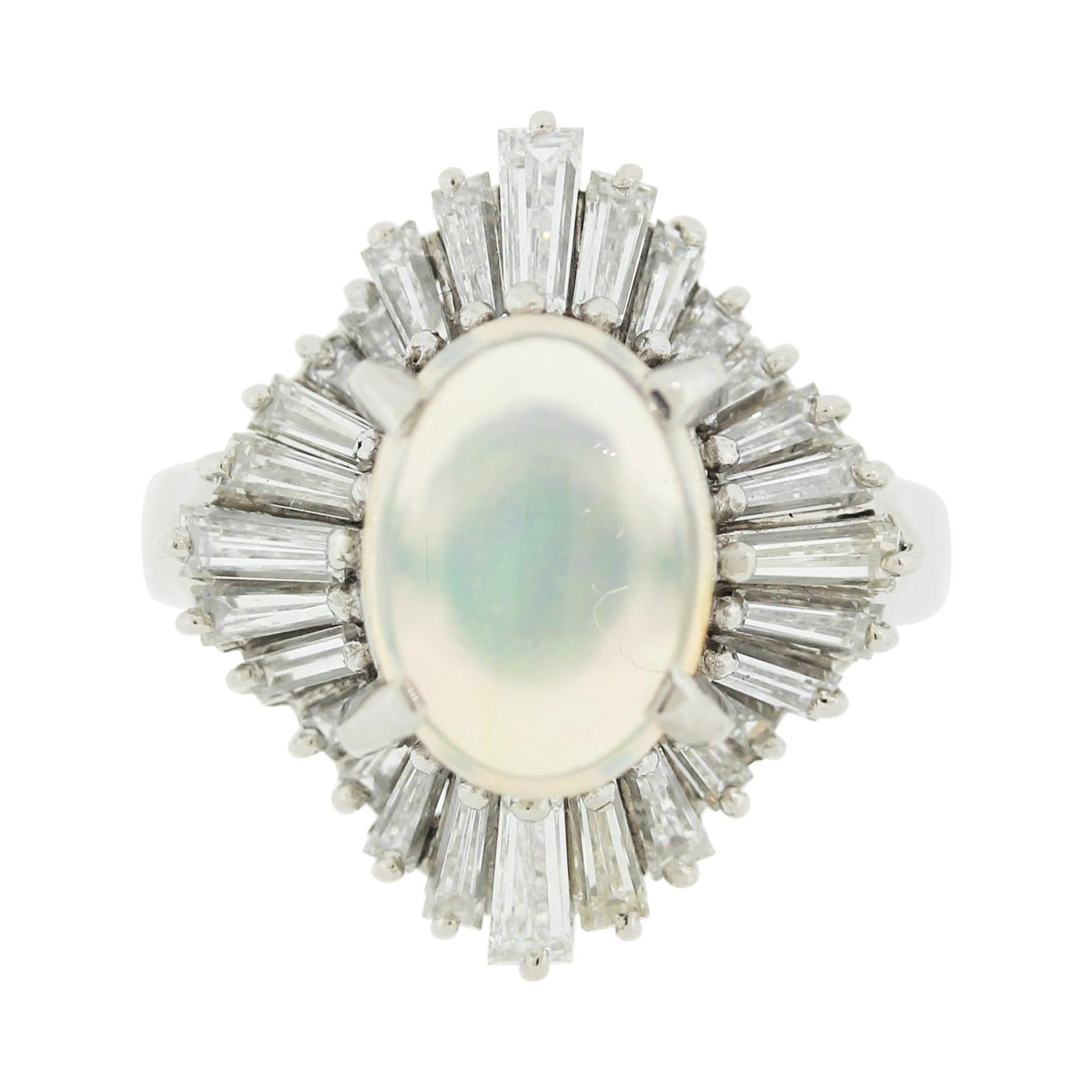 Crystal Opal Diamond Platinum Ballerina Ring For Sale