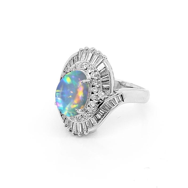 Oval Cut Crystal Opal Diamond Platinum Spiral Ring For Sale
