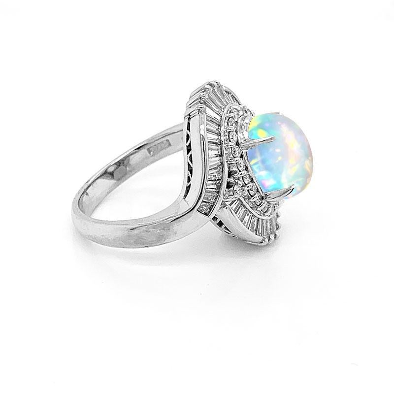 Crystal Opal Diamond Platinum Spiral Ring In New Condition For Sale In Beverly Hills, CA
