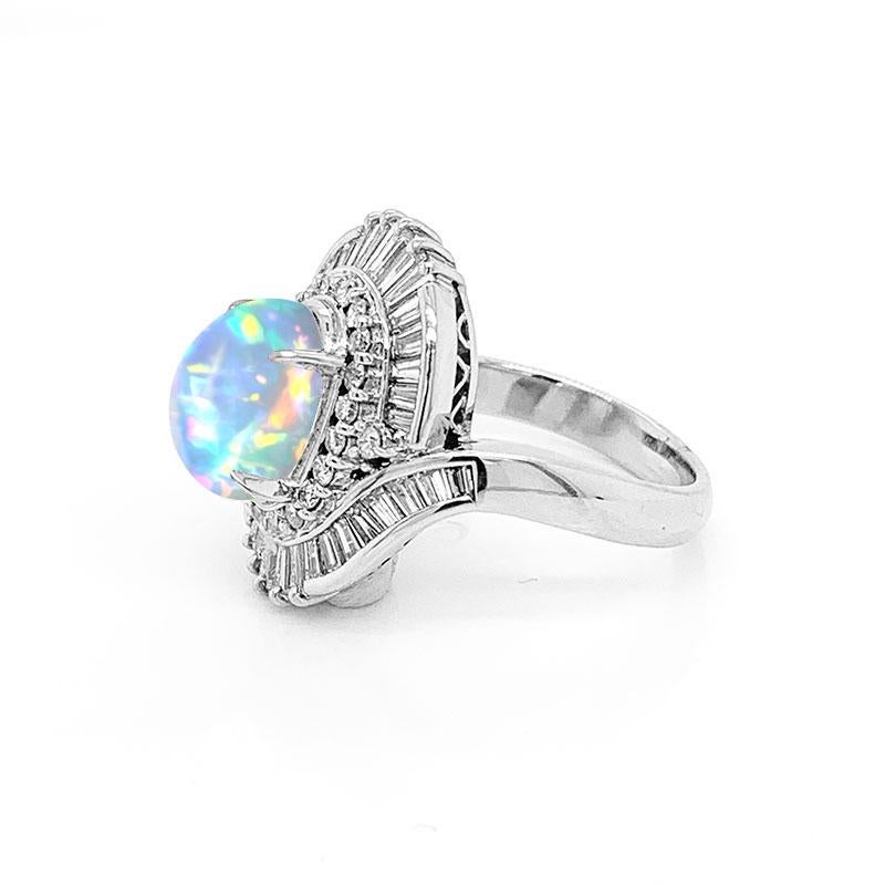 Women's Crystal Opal Diamond Platinum Spiral Ring For Sale