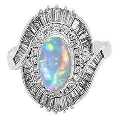 Crystal Opal Diamond Platinum Spiral Ring