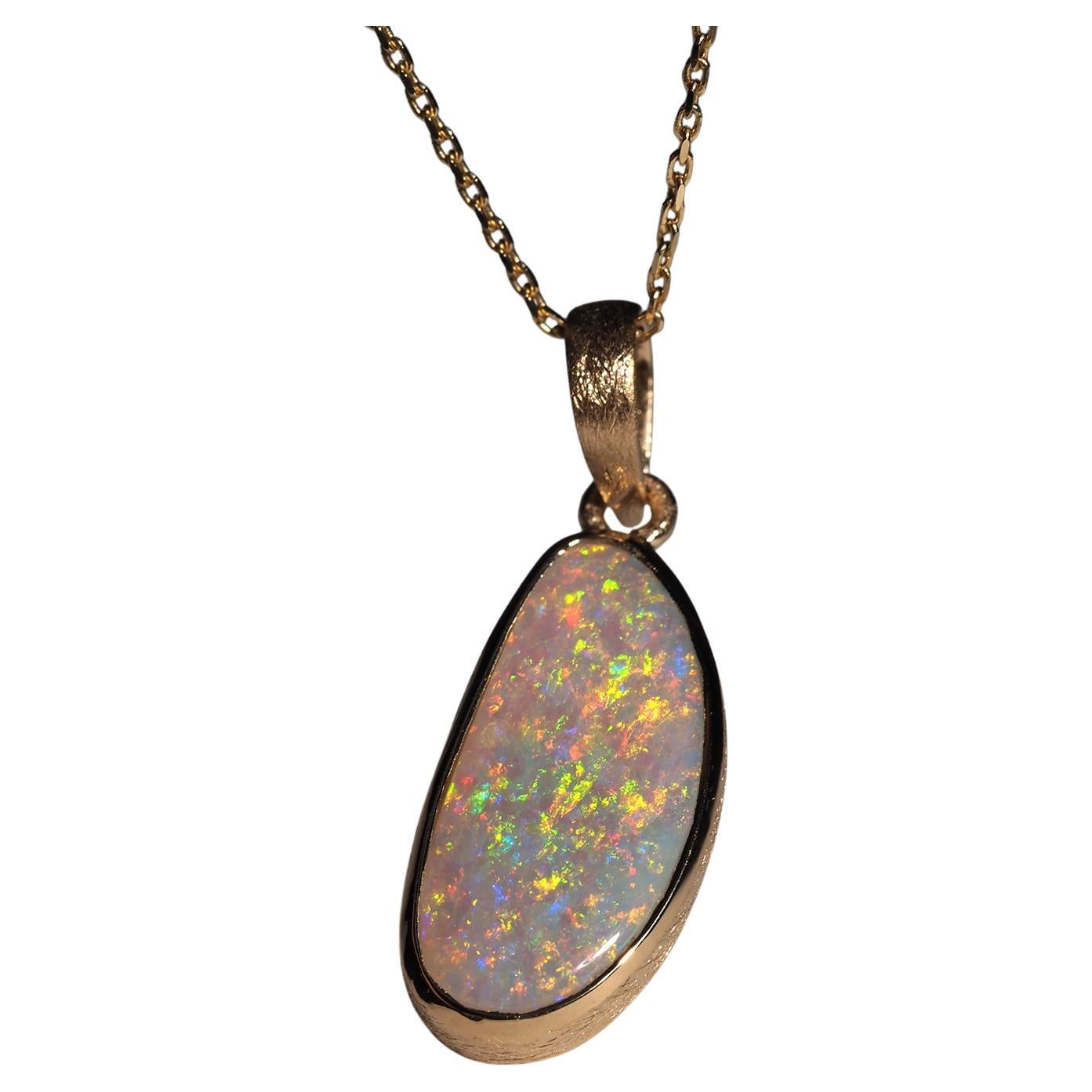Crystal Opal Necklace Natural Yellow Green Orange Opal Gold Plated Silver Pendan