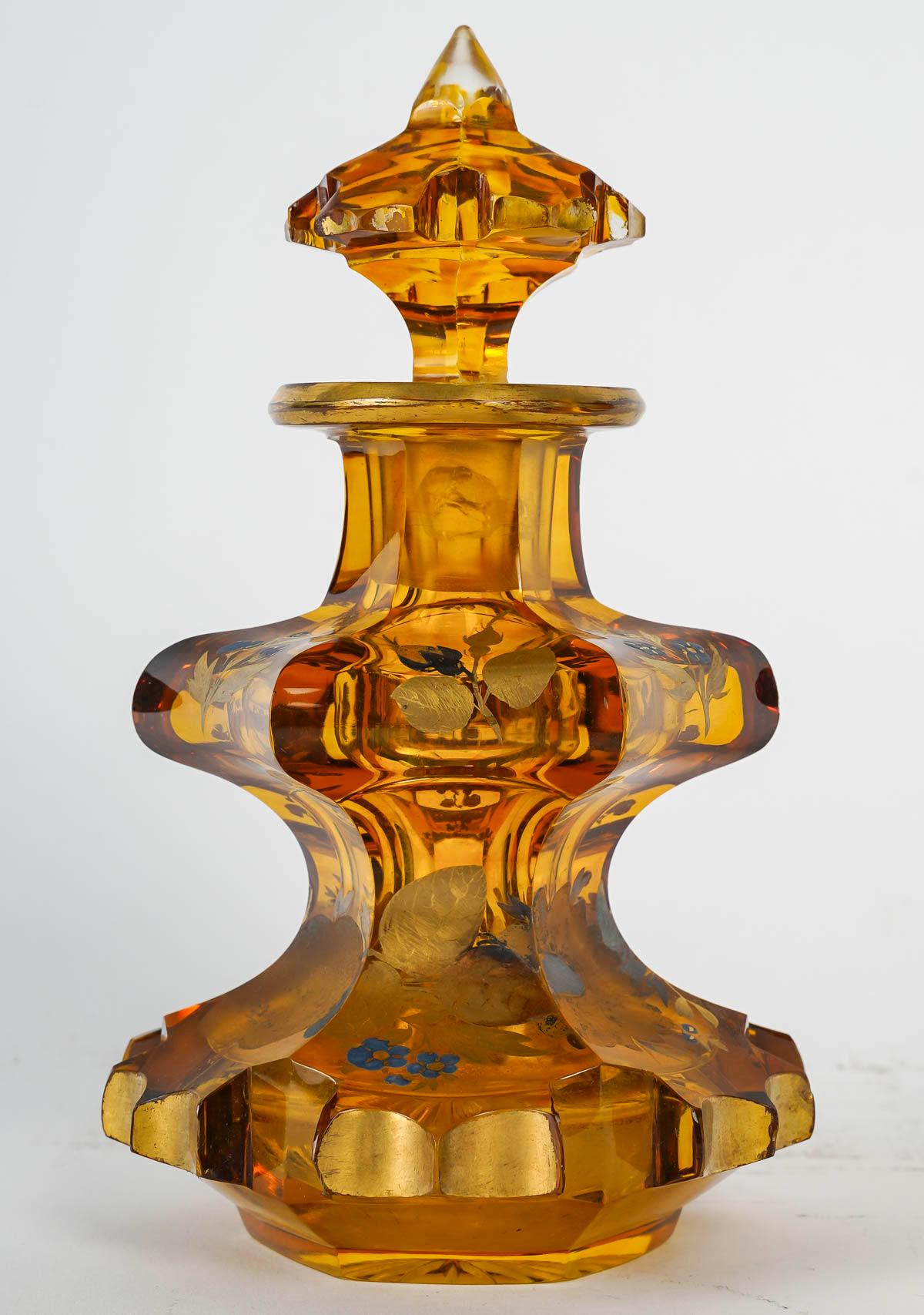 French Crystal Overlay Bottle, 19th Century, Napoleon III Period. For Sale