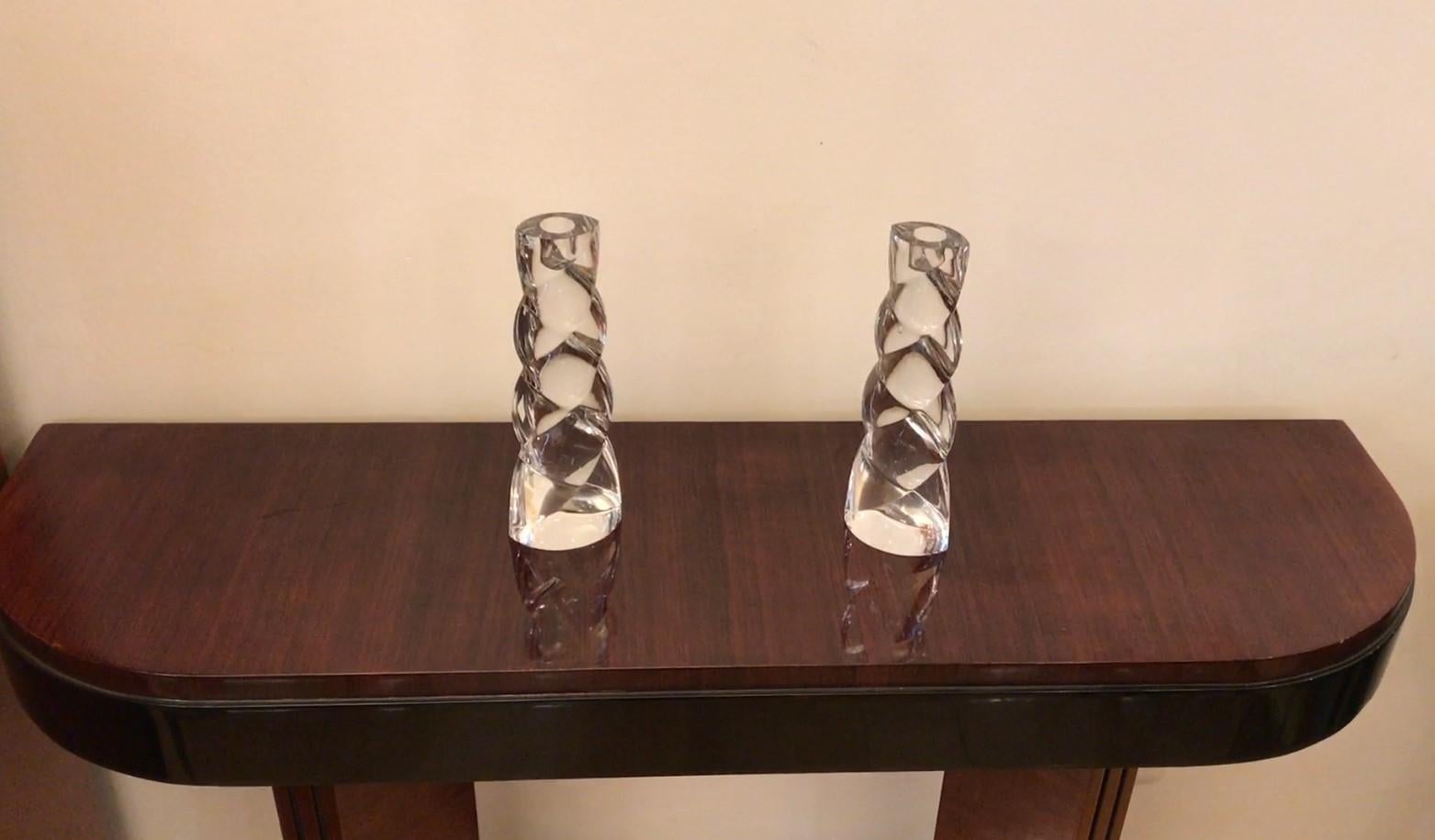 Art Deco Crystal Pair of Candles, 1930, Sign, Rogaska 'Slovenia' For Sale