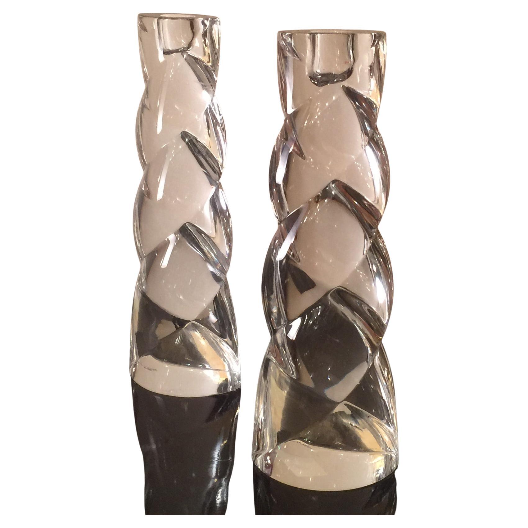 Crystal Pair of Candles, 1930, Sign, Rogaska 'Slovenia' For Sale