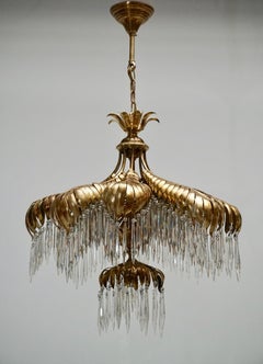 Crystal Palm Leaf Chandelier by Maison Jansen