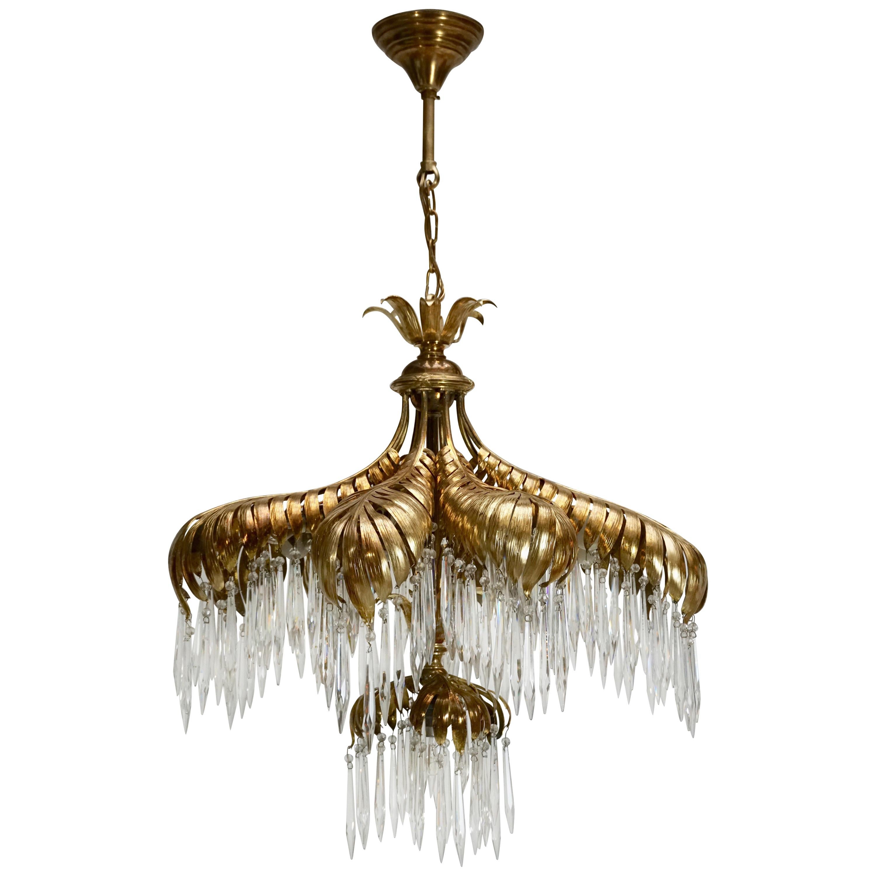 Crystal Palm Leaf Chandelier by Maison Jansen