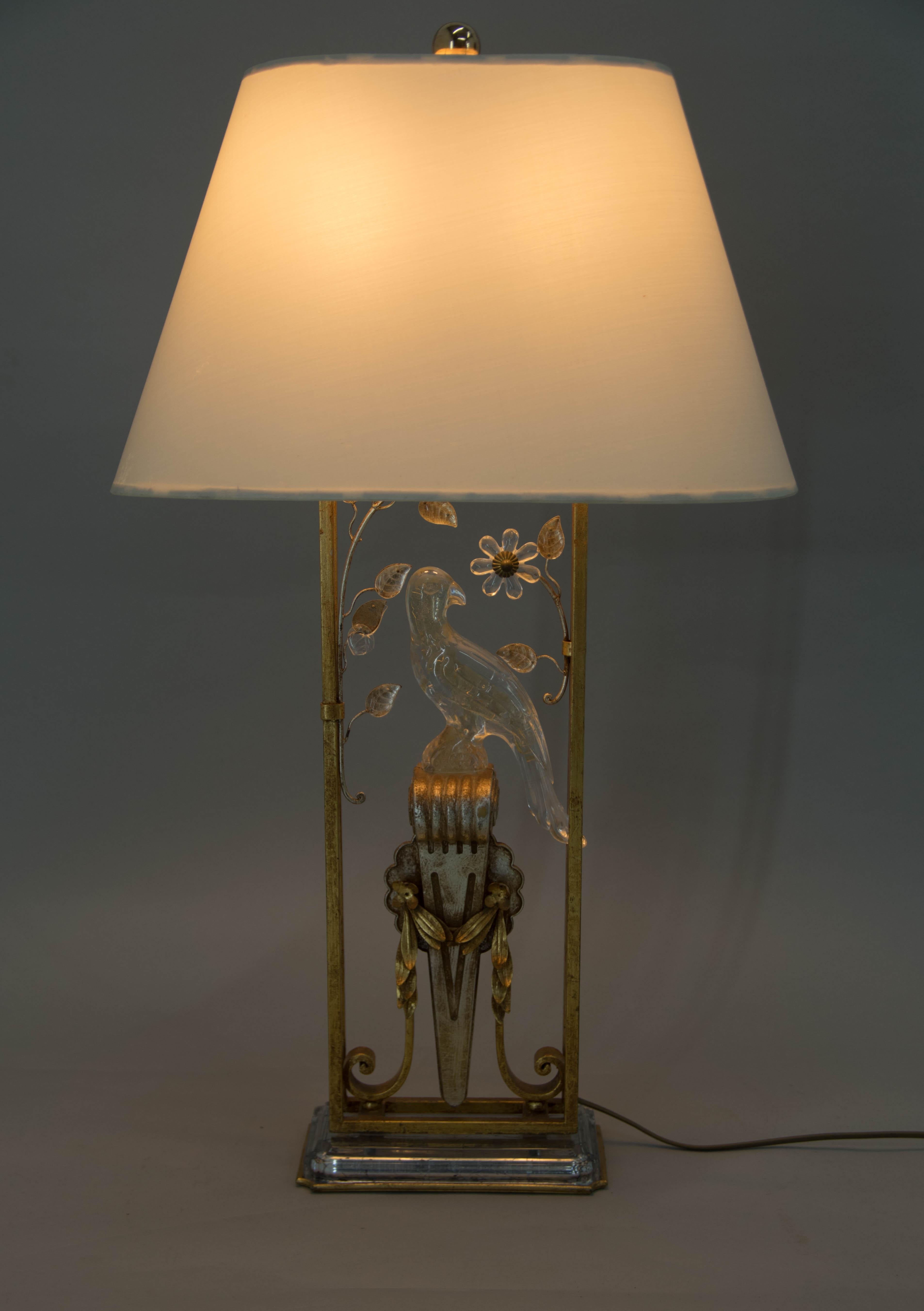Crystal Parrot Table Lamp Attributed to Maison Bagues, 1970s For Sale 6