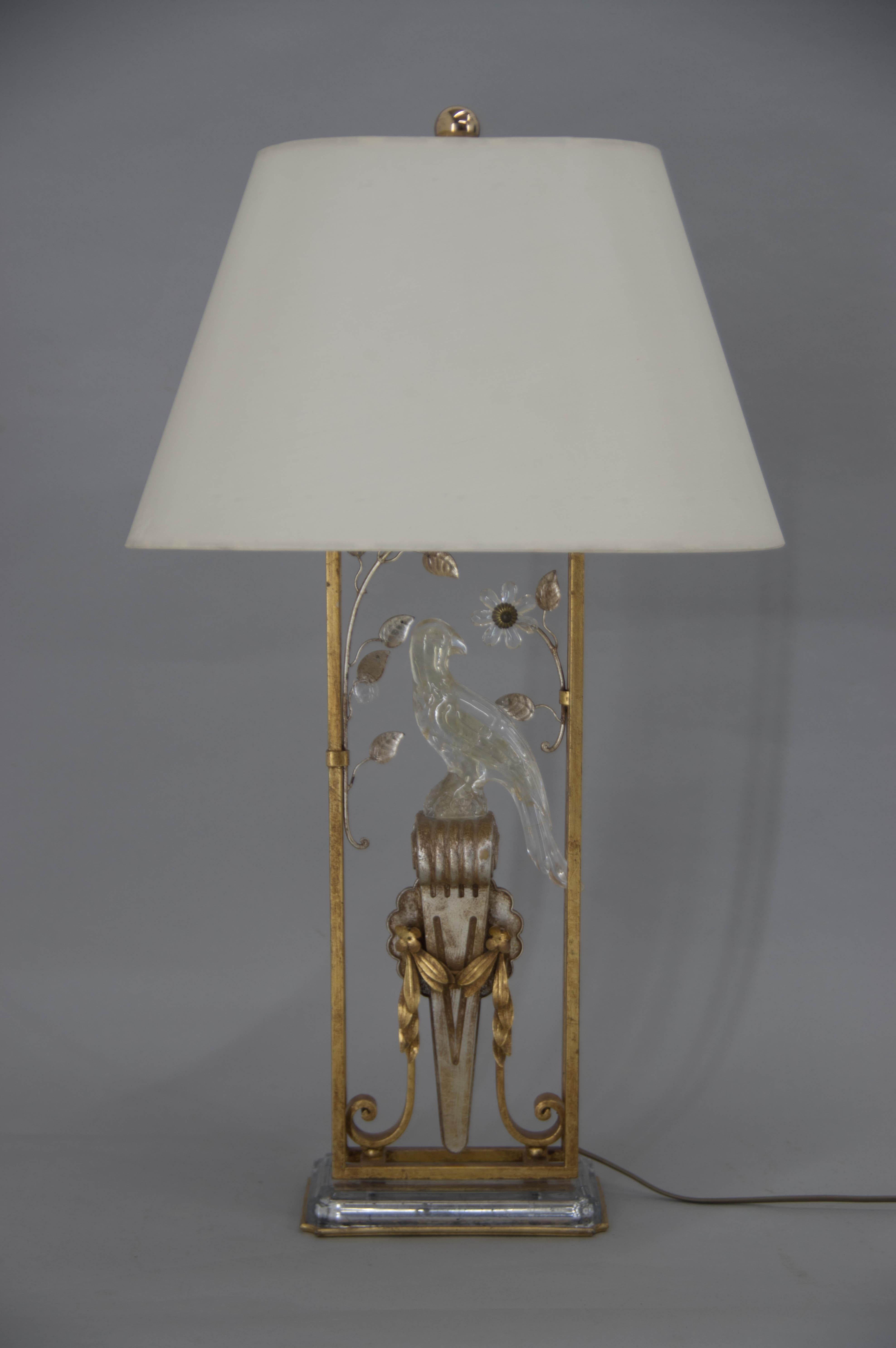 Crystal Parrot Table Lamp Attributed to Maison Bagues, 1970s For Sale 7