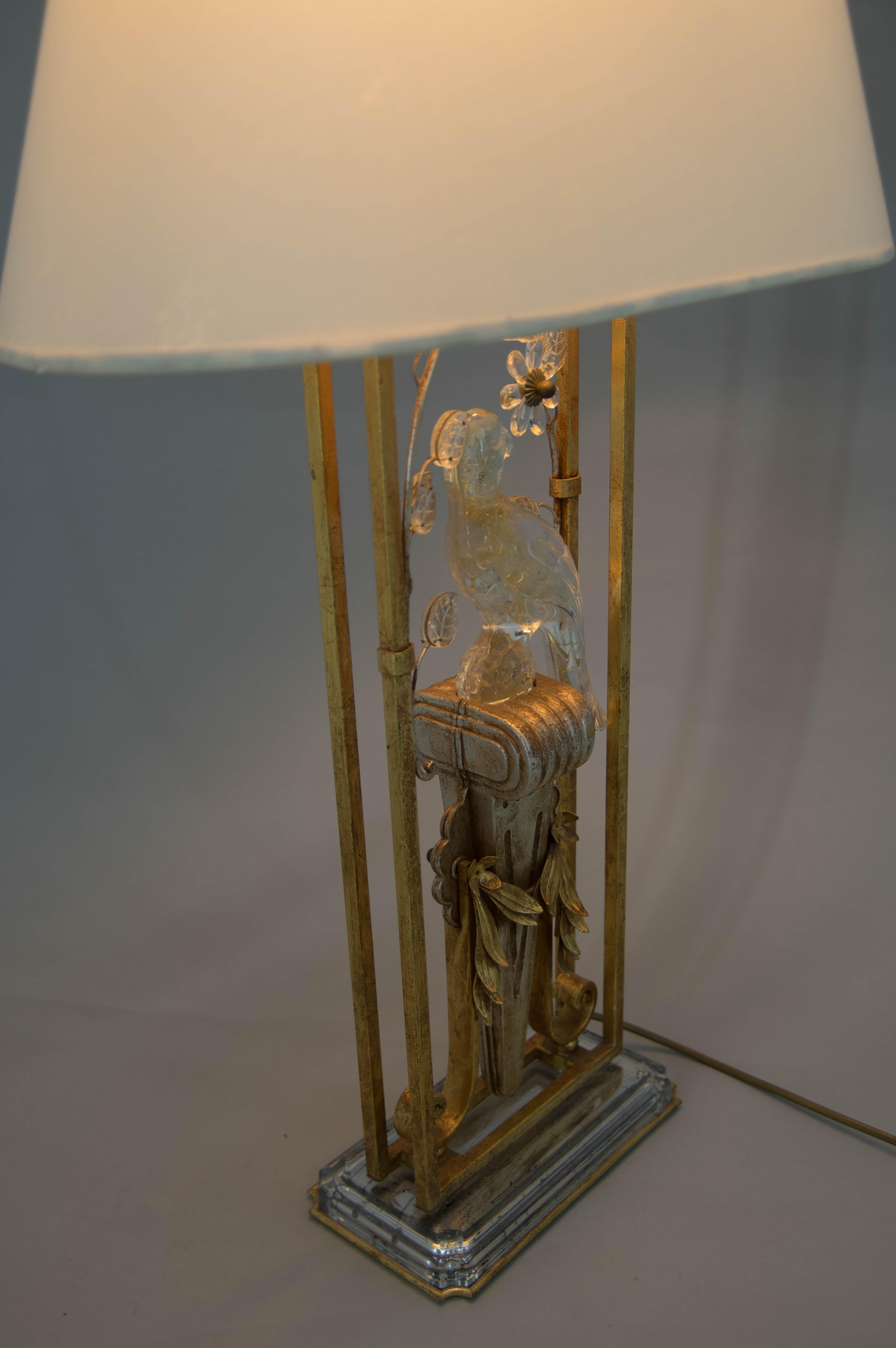 Crystal Parrot Table Lamp Attributed to Maison Bagues, 1970s For Sale 1