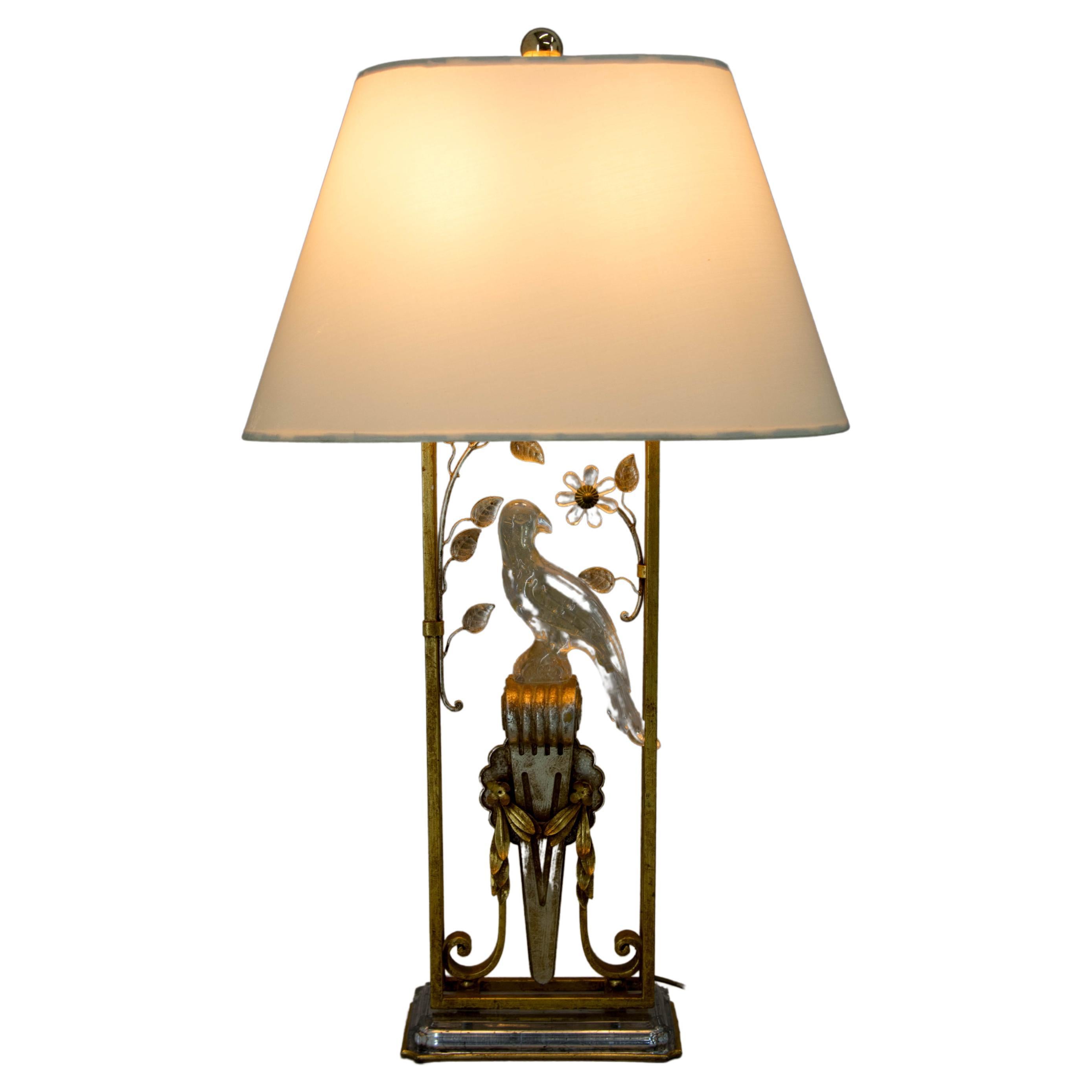 Crystal Parrot Table Lamp Attributed to Maison Bagues, 1970s For Sale