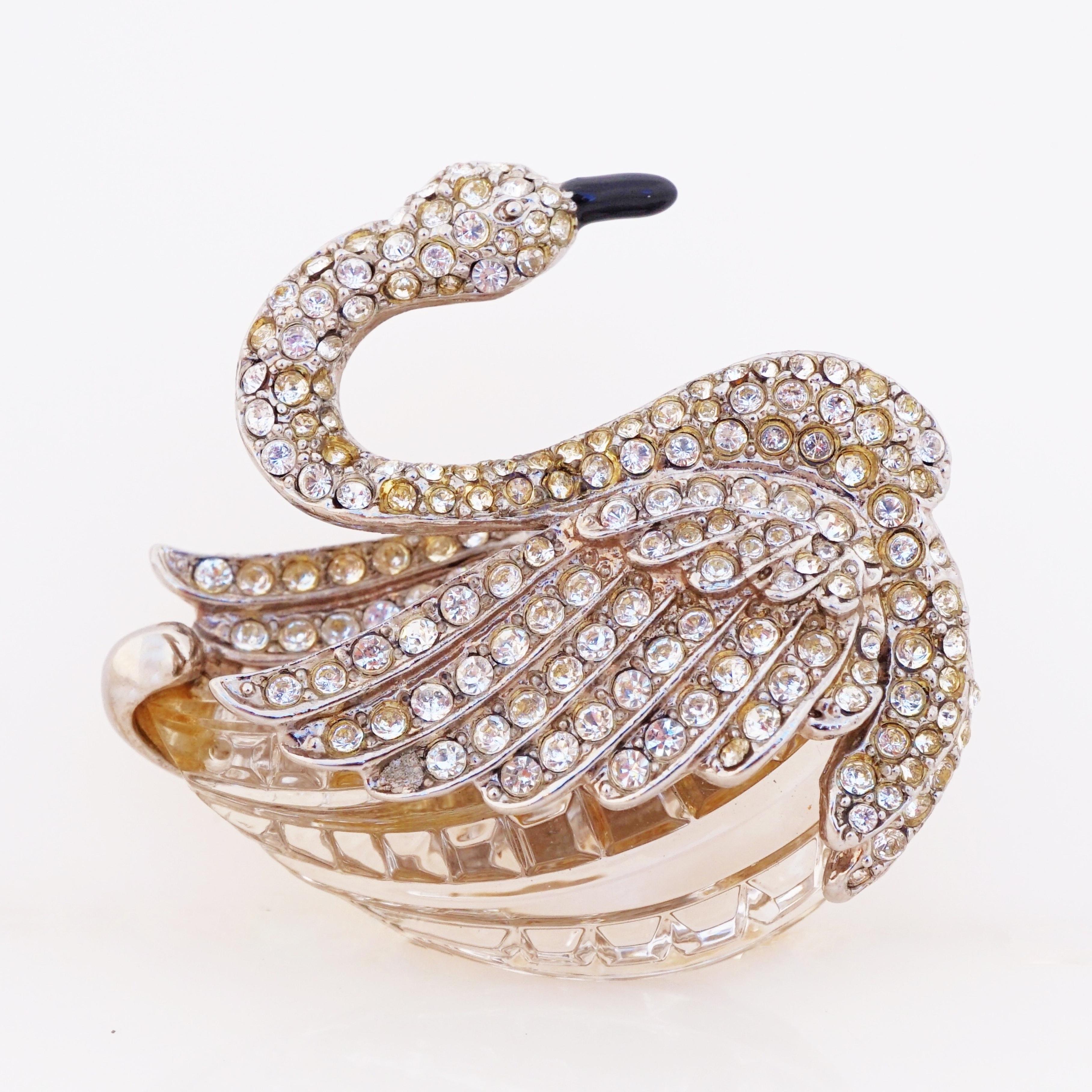 Modern Crystal Pavé and Lucite Swan Brooch By Kenneth Jay Lane, 1980s For Sale