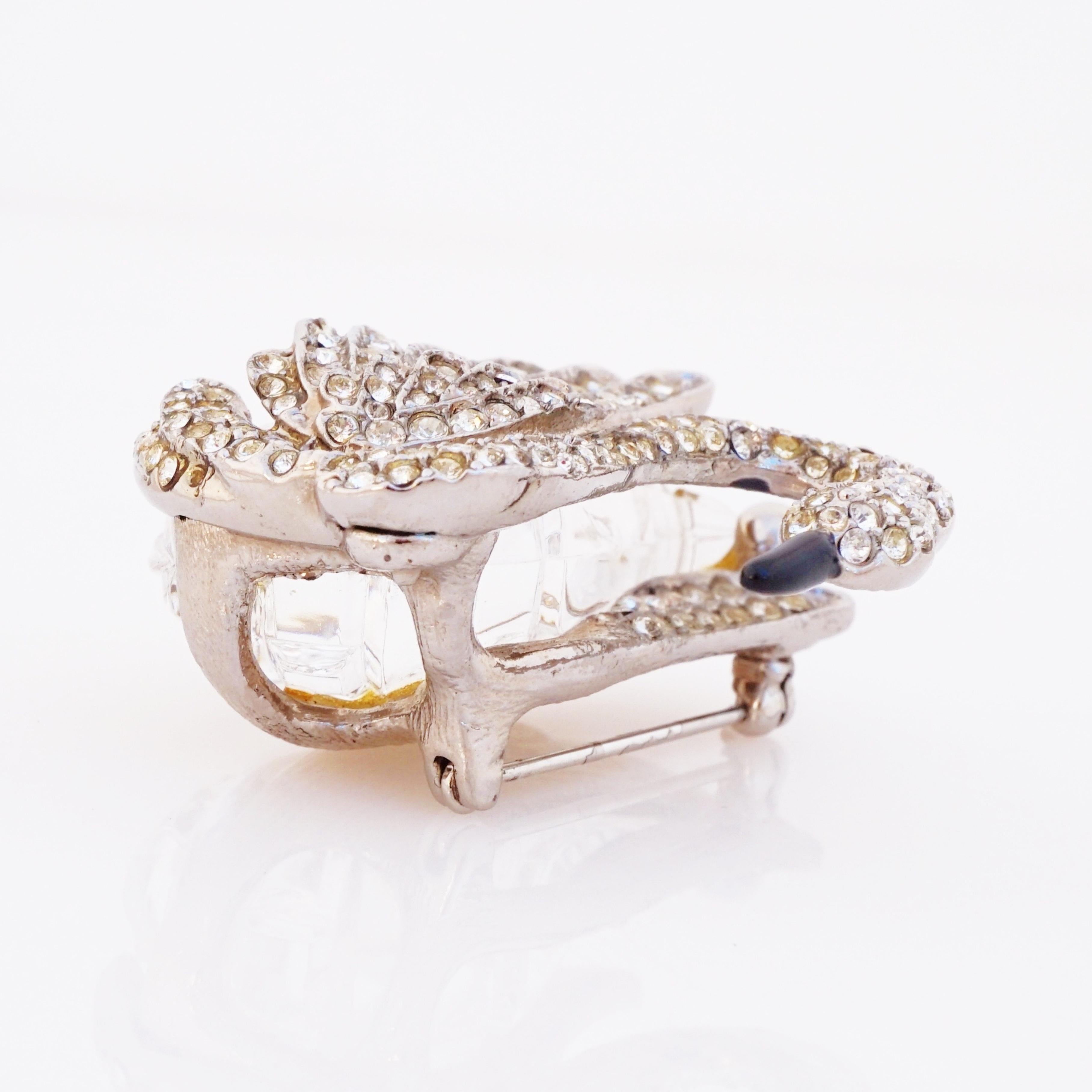 Women's Crystal Pavé and Lucite Swan Brooch By Kenneth Jay Lane, 1980s For Sale