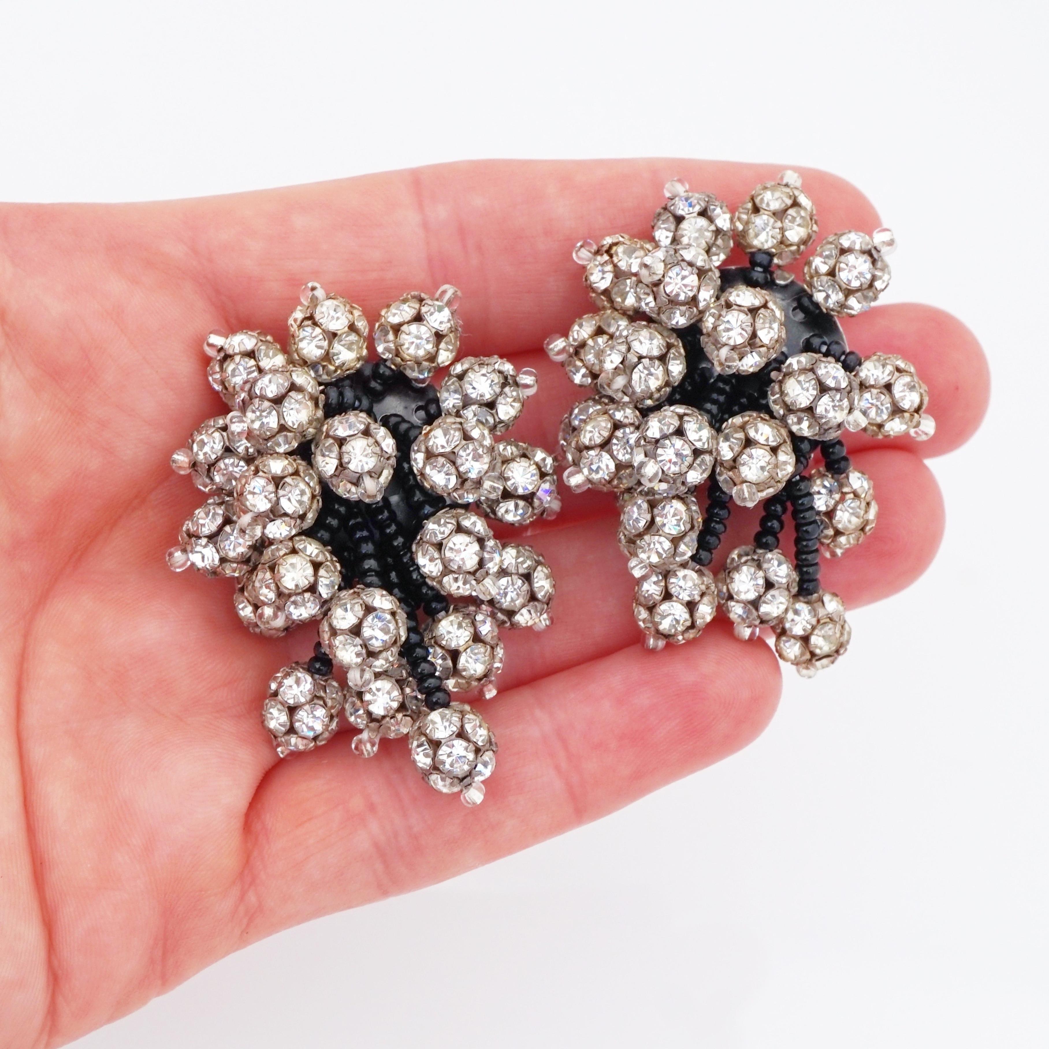 Crystal Pavé Ball Cluster Statement Earrings By Lois Ann, 1980s 1