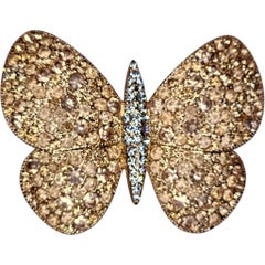 Crystal Pave Butterfly Yellow Gold Plated Brooch Rhinestone Body, 1990s