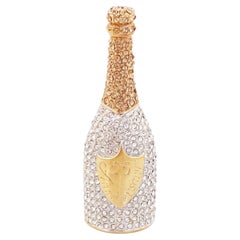 Crystal Pavé Champagne Bottle "25th Anniversary" Brooch By Carolee, 1990s