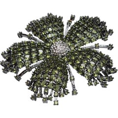 Crystal Pave Green Crystal Floral Statement Brooch with Pave Center