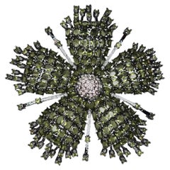 Crystal Pave Green Crystal Floral Statement Brooch with Pave Center