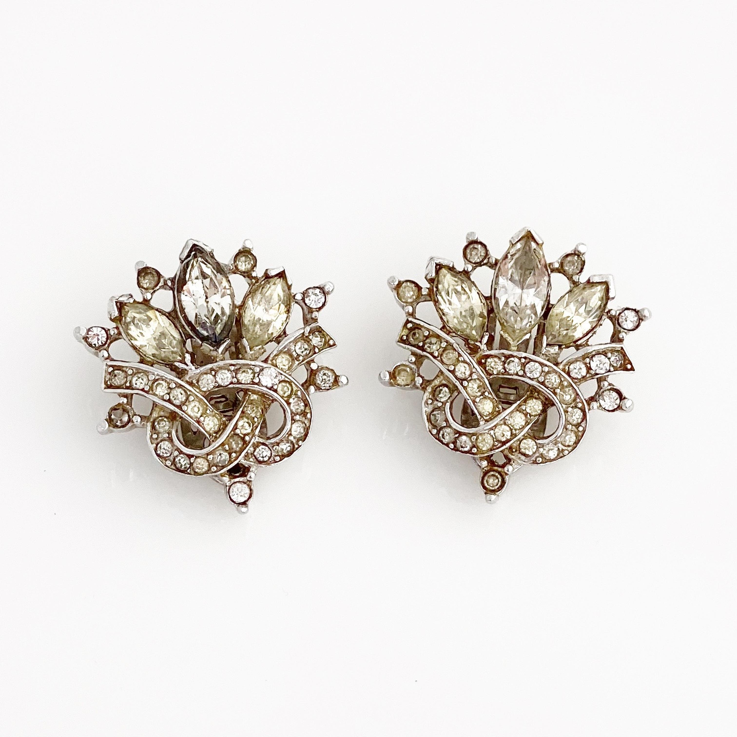 Crystal & Pavé Knot Earrings By Alfred Philippe For Crown Trifari, 1940s In Good Condition In McKinney, TX