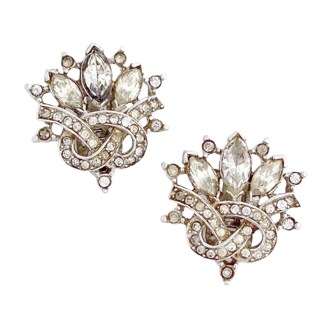 Crystal & Pavé Knot Earrings By Alfred Philippe For Crown Trifari, 1940s