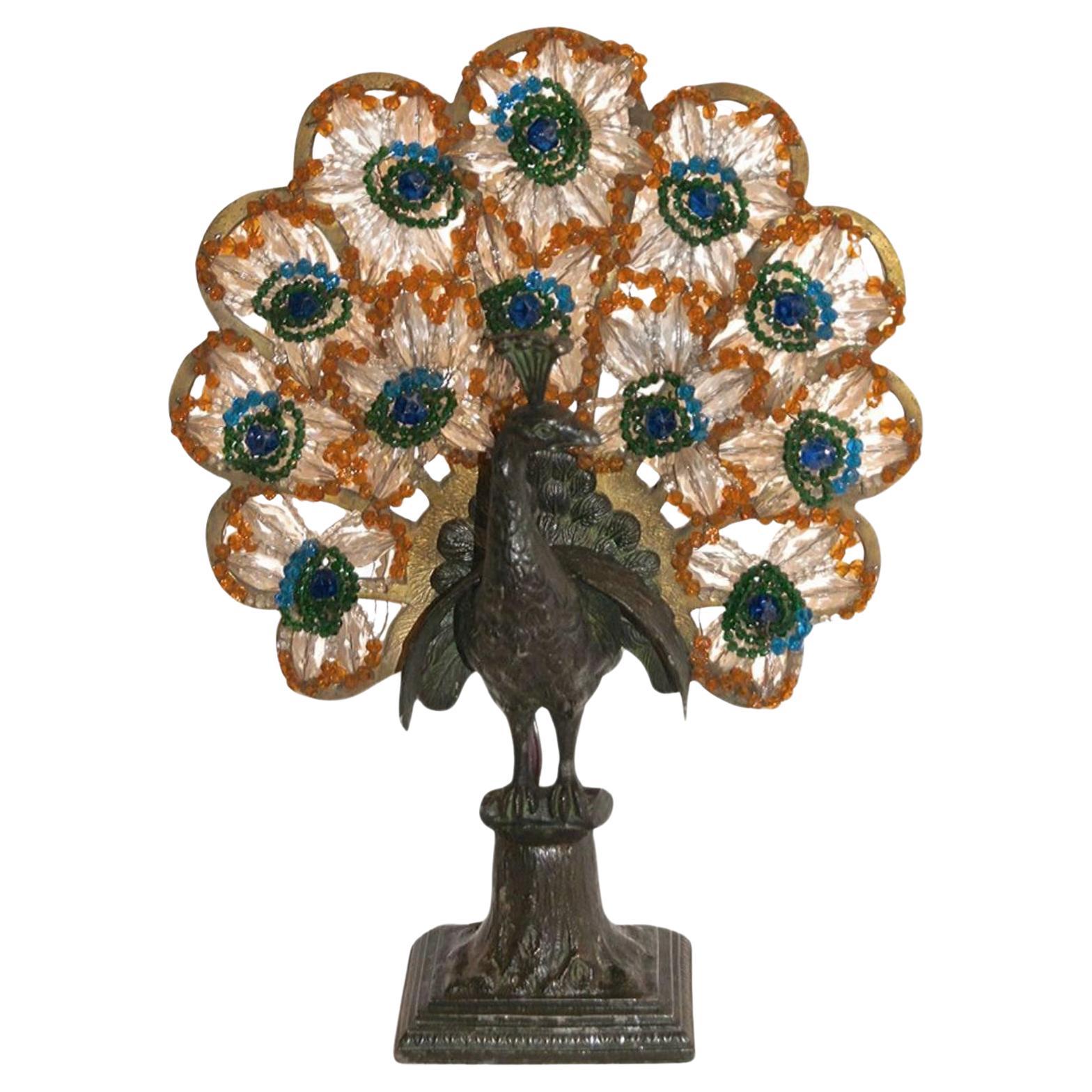 Crystal Peacock Table Lamp For Sale