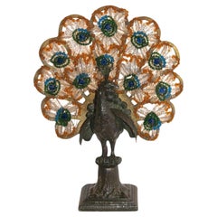 Vintage Crystal Peacock Table Lamp
