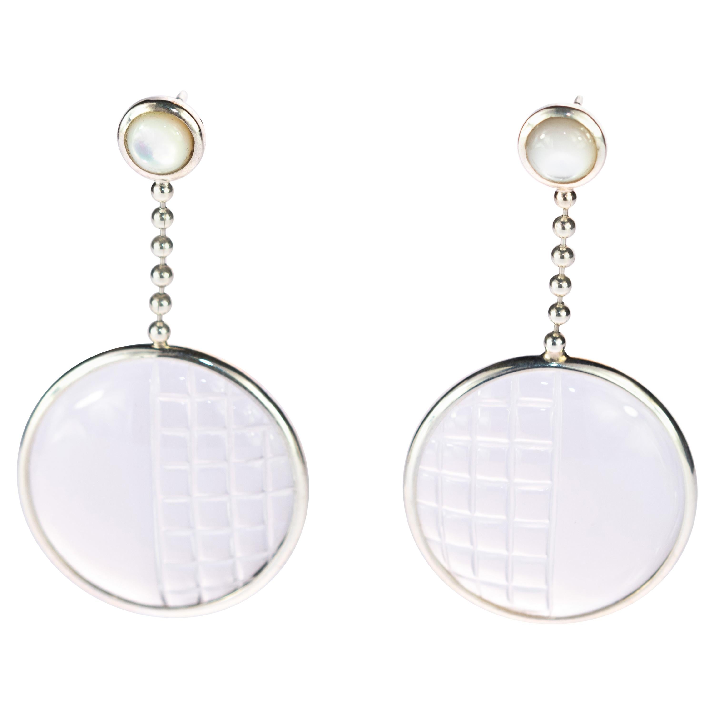 Crystal Pearl Round 925 Sterling Silver Long Circle Woven Cocktail Earrings