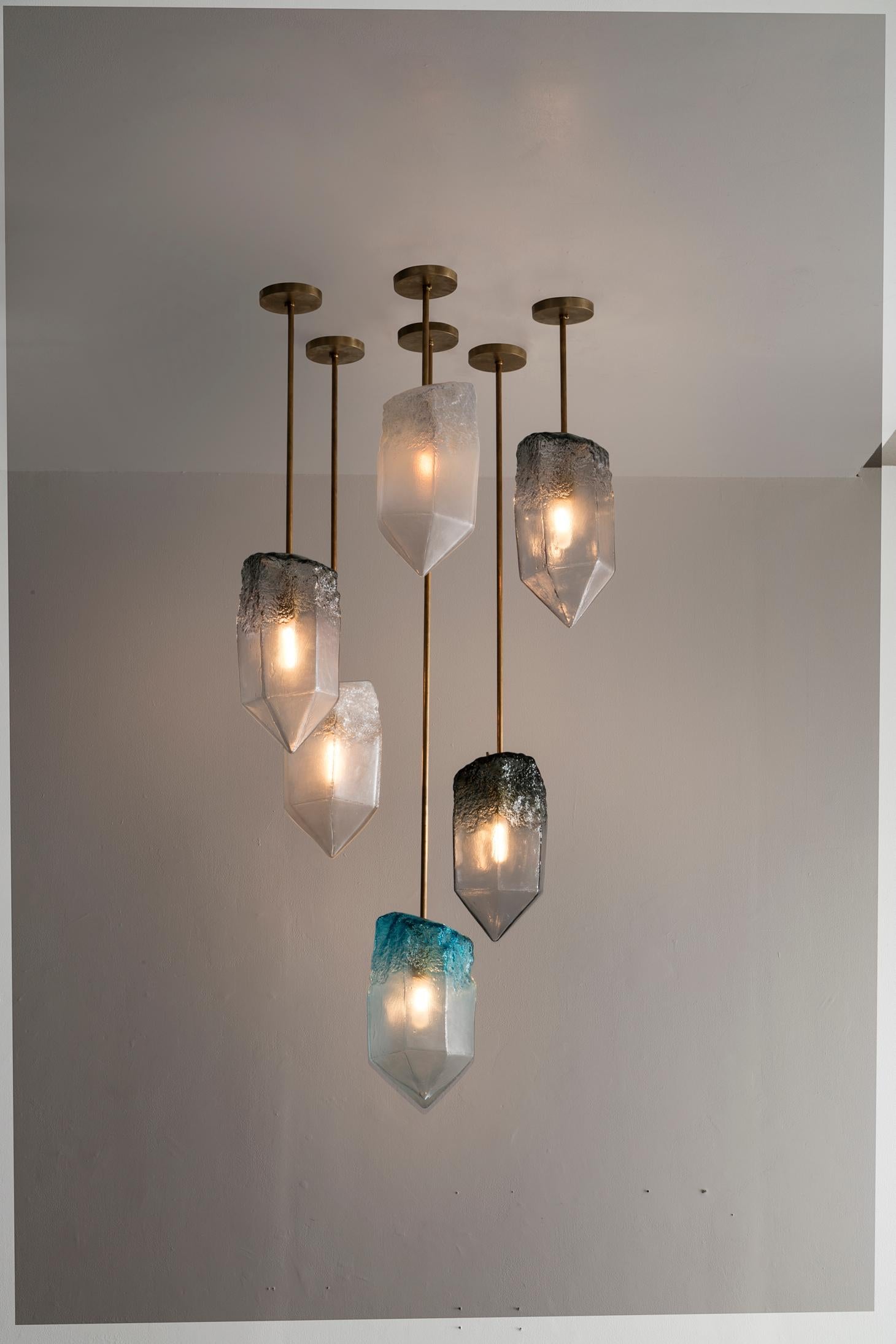 Crystal Pendant Light in Gray Hand Blown Glass by Jeff Zimmerman, 2017 In Excellent Condition For Sale In New York, NY